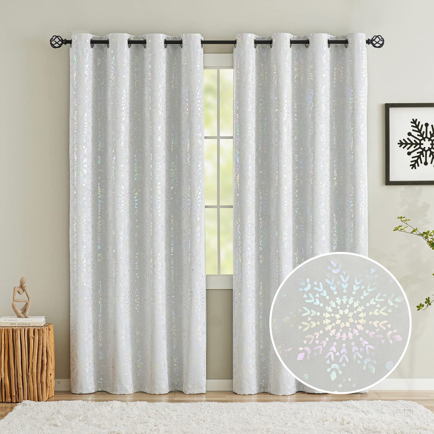 Treatmentex Gold Star Black Full Blackout Curtains for Boys Bedroom, Metallic Window Panels for Baby Nursery Room Grommet Top 2 pcs(Black Gold, 50x63in) BST202