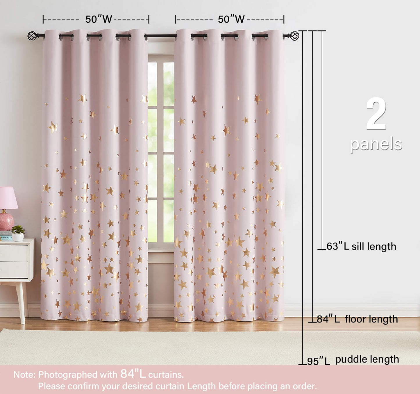 Treatmentex Gold Star Black Full Blackout Curtains for Boys Bedroom, Metallic Window Panels for Baby Nursery Room Grommet Top 2 pcs(Black Gold, 50x63in) BST202