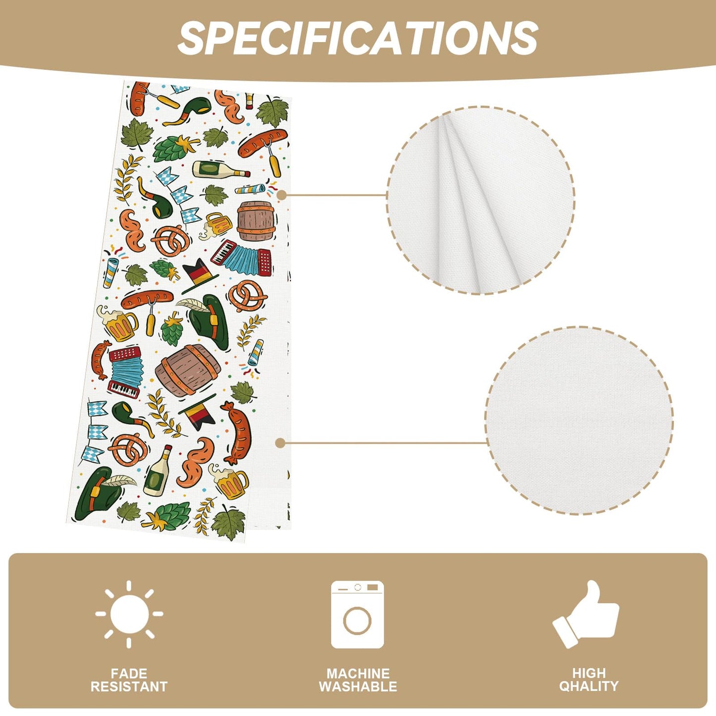 Jiudungs Oktoberfest Table Runner - 72 Inches Long Bavarian Tablecloth for German Oktoberfest and Beer Party Decorations BST220