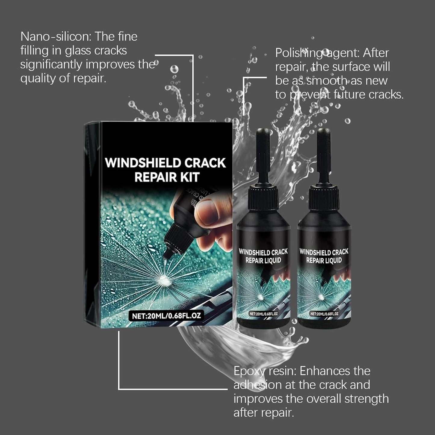 Windshield Crack Repair Kit, 2025 Upgraded Windshield Crack Repair Kit, Suitable for Repairing car Windshield Cracks, Repairing Cracks and Damages (1PC) WN420