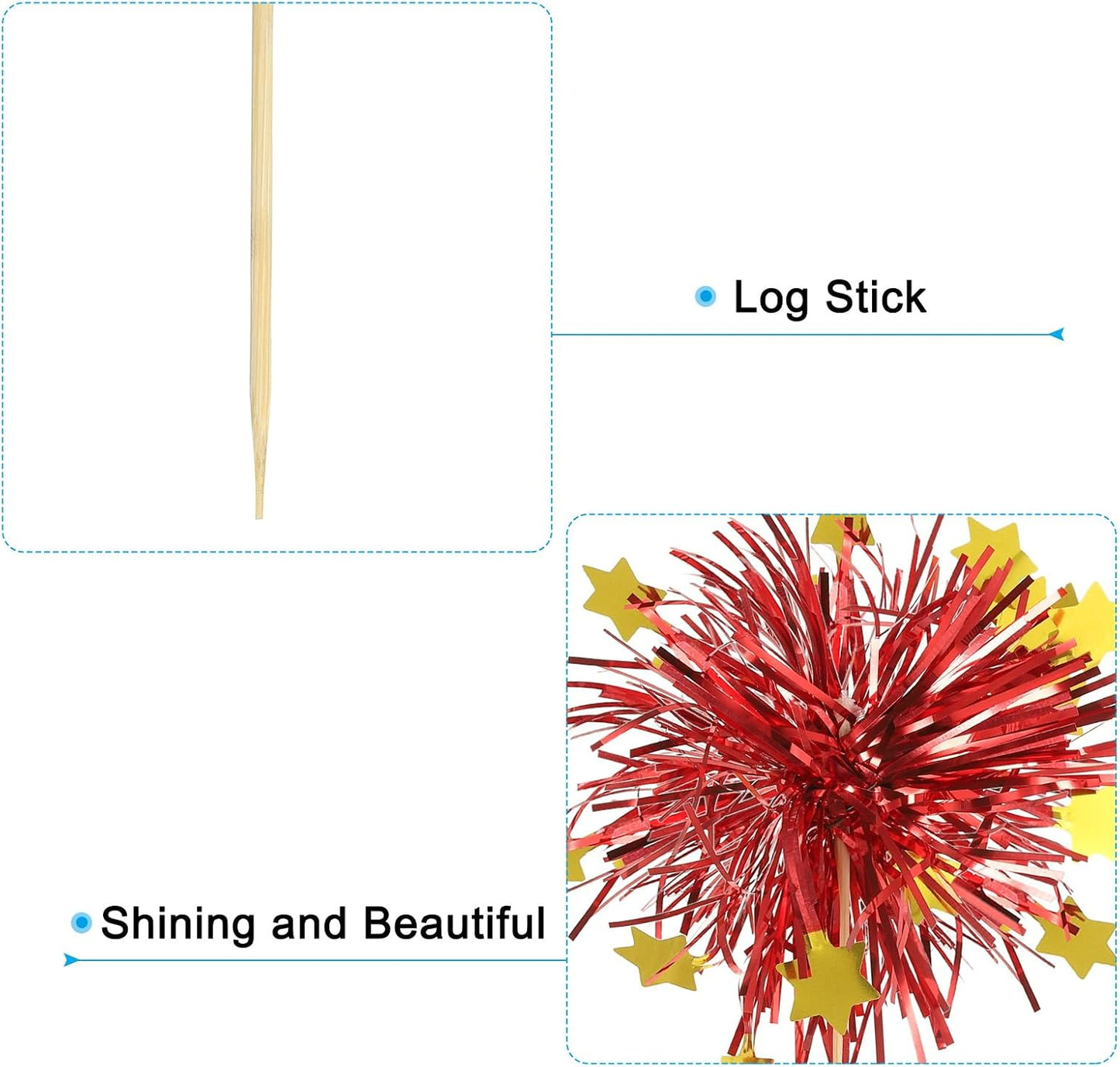 PATIKIL Firework Cupcake Toppers, 50 Pcs Sparkle Tinsel Snow Cupcake Picks Birthday Party Graduation Wedding Foil Decor Cocktail Food Fruit Toothpicks Christmas, Red BST326H
