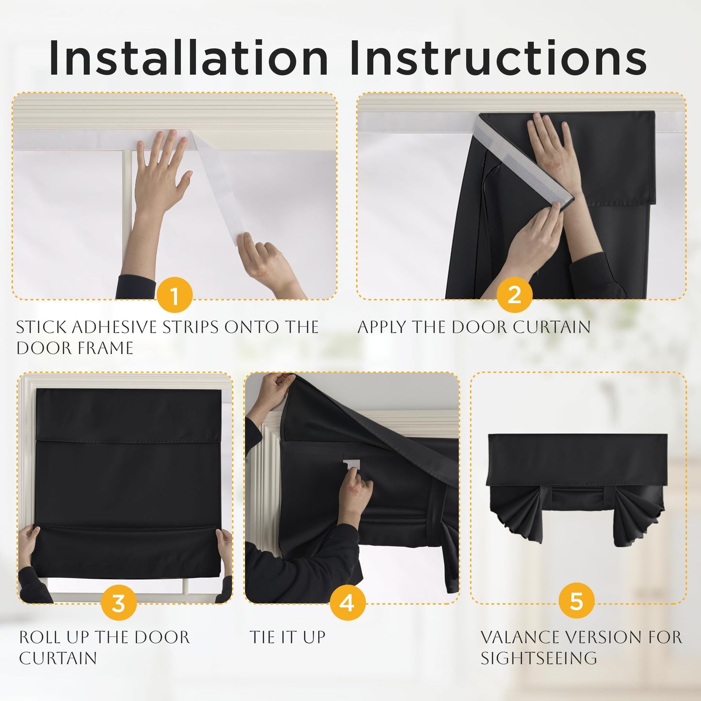 RYB HOME 100% Blackout French Door Curtains for Door Window - Room Darkening No Coating Thermal Insulated Privacy Protection Adhesive Cover for Glass Window, W 26 x L 40, 1 Panel, Black BST220