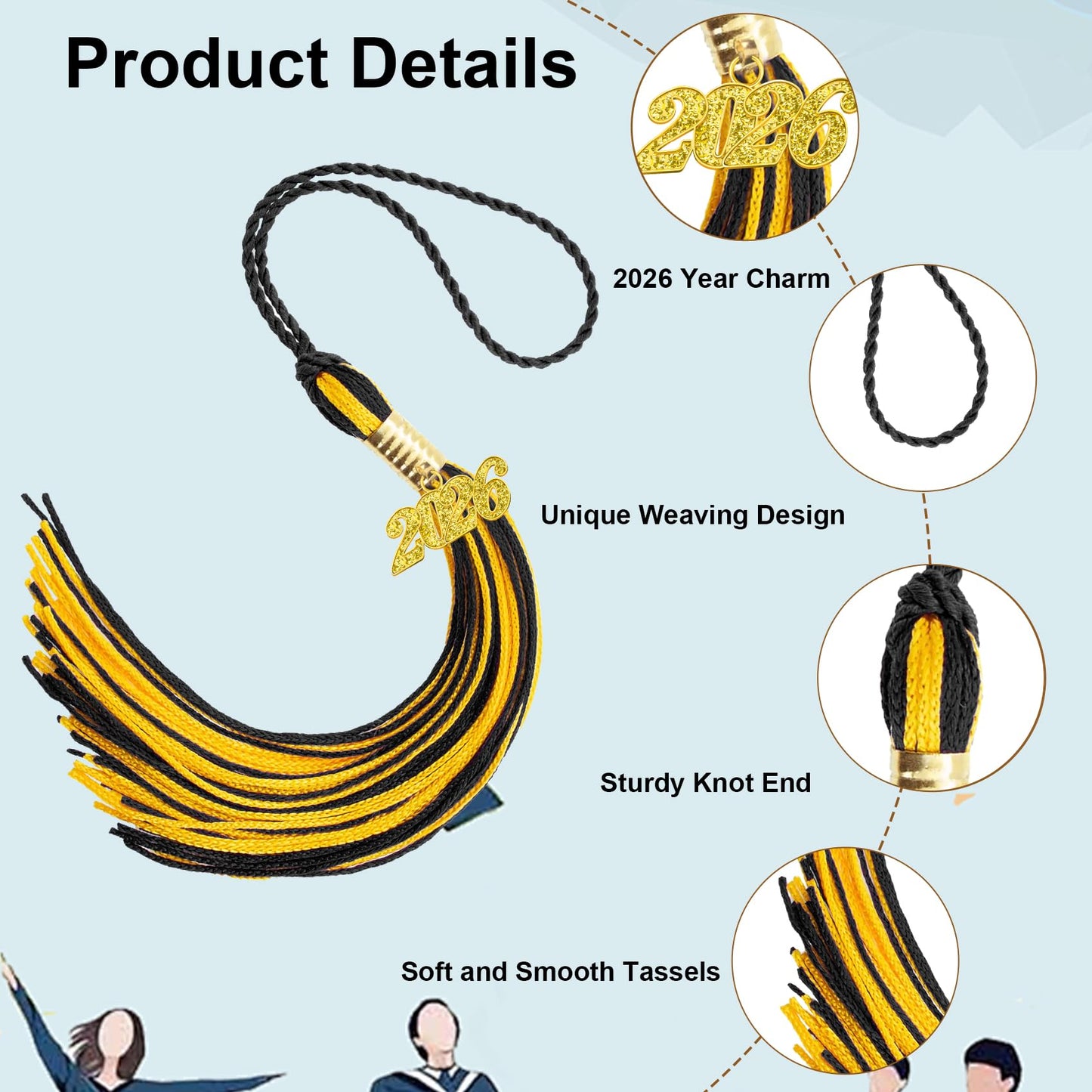 2026 Tassel Graduation, Black and Gold Graduation Tassel, 2026 Graduations Cap Tassels, Gradutate Cap Tassels with 2026 Year Gold Charms for Grad Cap Hat Ceremonies Memorial Graduations Decorations BST220