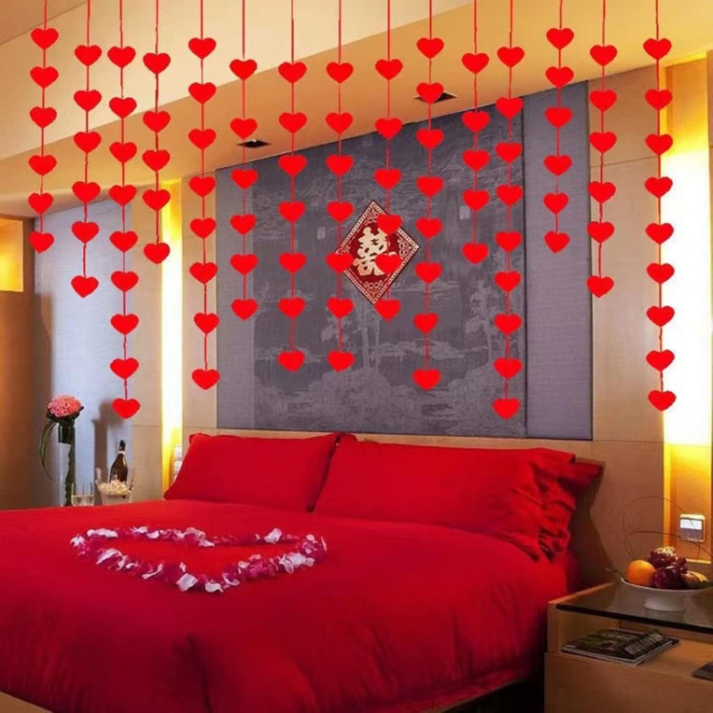Dzrige 72 Hearts Felt Garland Red Felt Garland Hanging String Hearts Valentines Day Decorations Home Office Wedding Anniversary Birthday Party Supplies, NO DIY BST326H