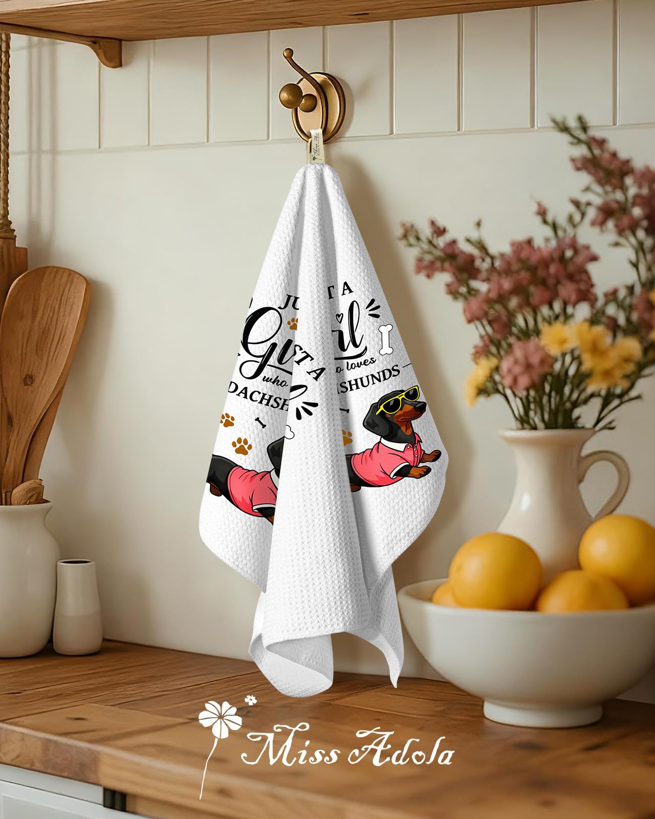 Miss Adola Dog Funny Kitchen Towels - 15x28 Inch Decorative Waffle Microfiber Dish Cloths Cute Absorbent Reusable Hand Tea Towels with Hanging Loop French Bulldog Gift for Dog Lovers WN420