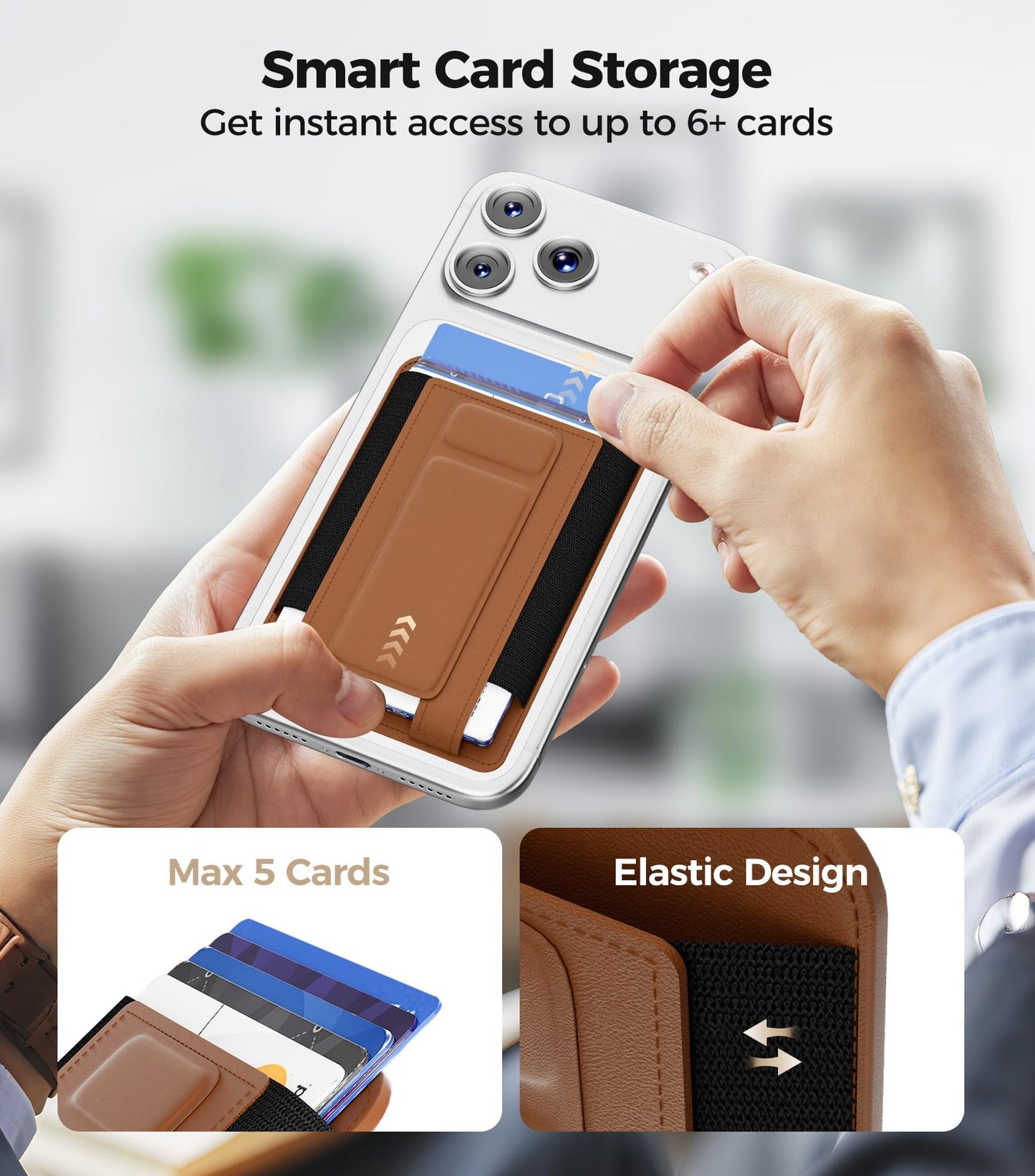 for MagSafe Wallet, Works with Apple Find My, 5-Card RFID Holder with Stand Also Grip, Strong Magnetic Wallet for iPhone 17/16/15/14/13/12 Pro Max Air Plus, Wireless Charging, Brown BST220