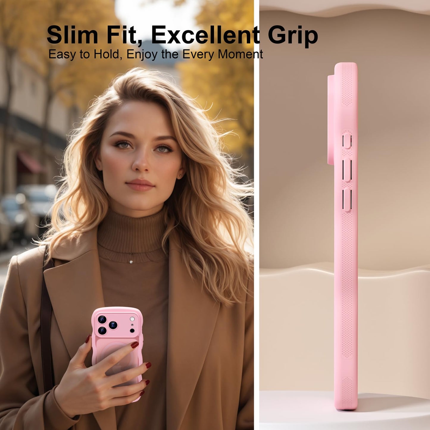 QVLANG Case for iPhone 16 Pro Max, Cute Wave Cover Case, Upgraded[Full Camera Protection][Compatible with Magsafe][Military Grade Protection][Translucent Matte] Phone Case for Women Girls, Hot Pink WN420