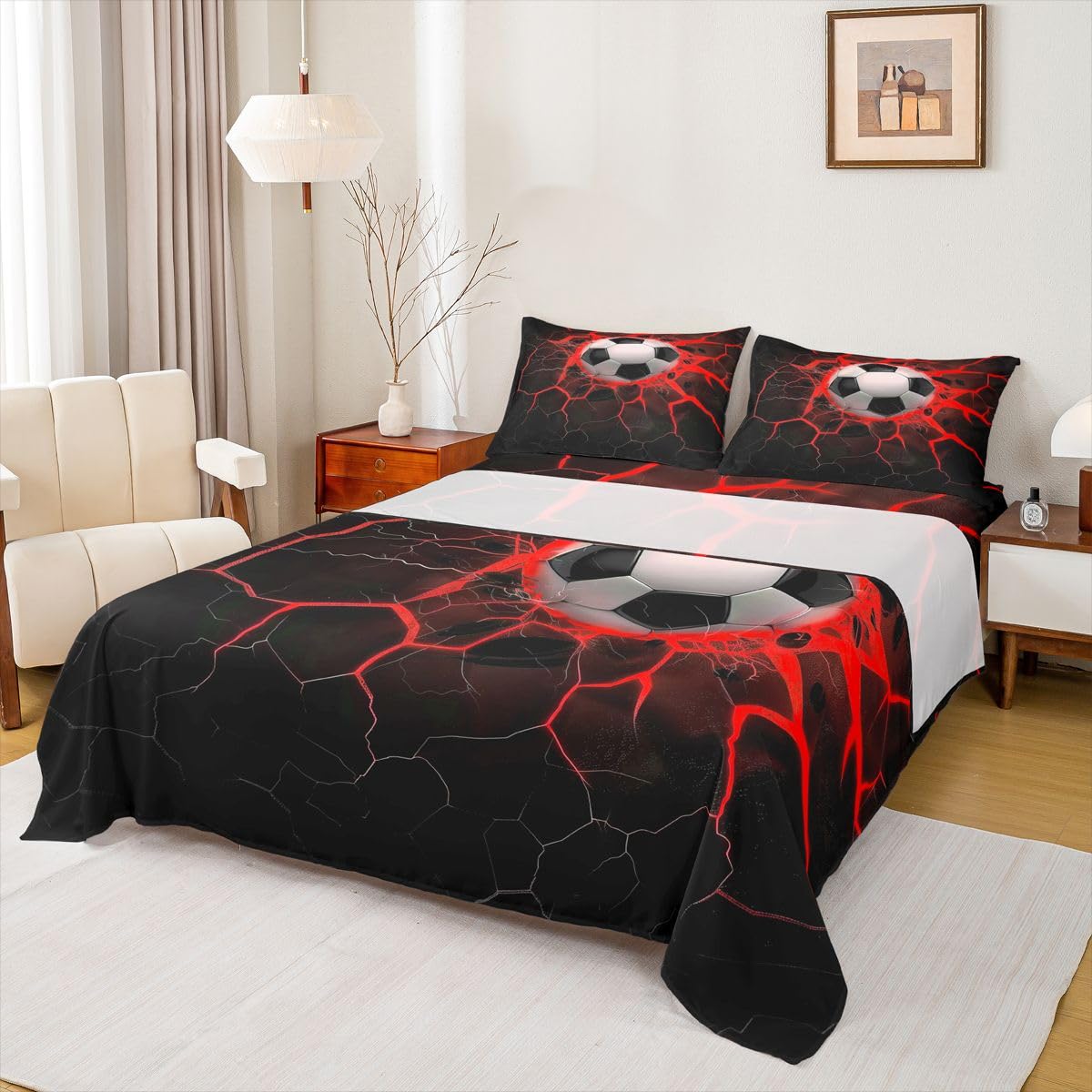 Erosebridal Gridiron Sheet Set Sports Ball Game Sheets Twin for Boys Girls Rugby Competition Game Bed Sheets Set, Football Themed Bedding Set with 1 Pillowcase BST326H