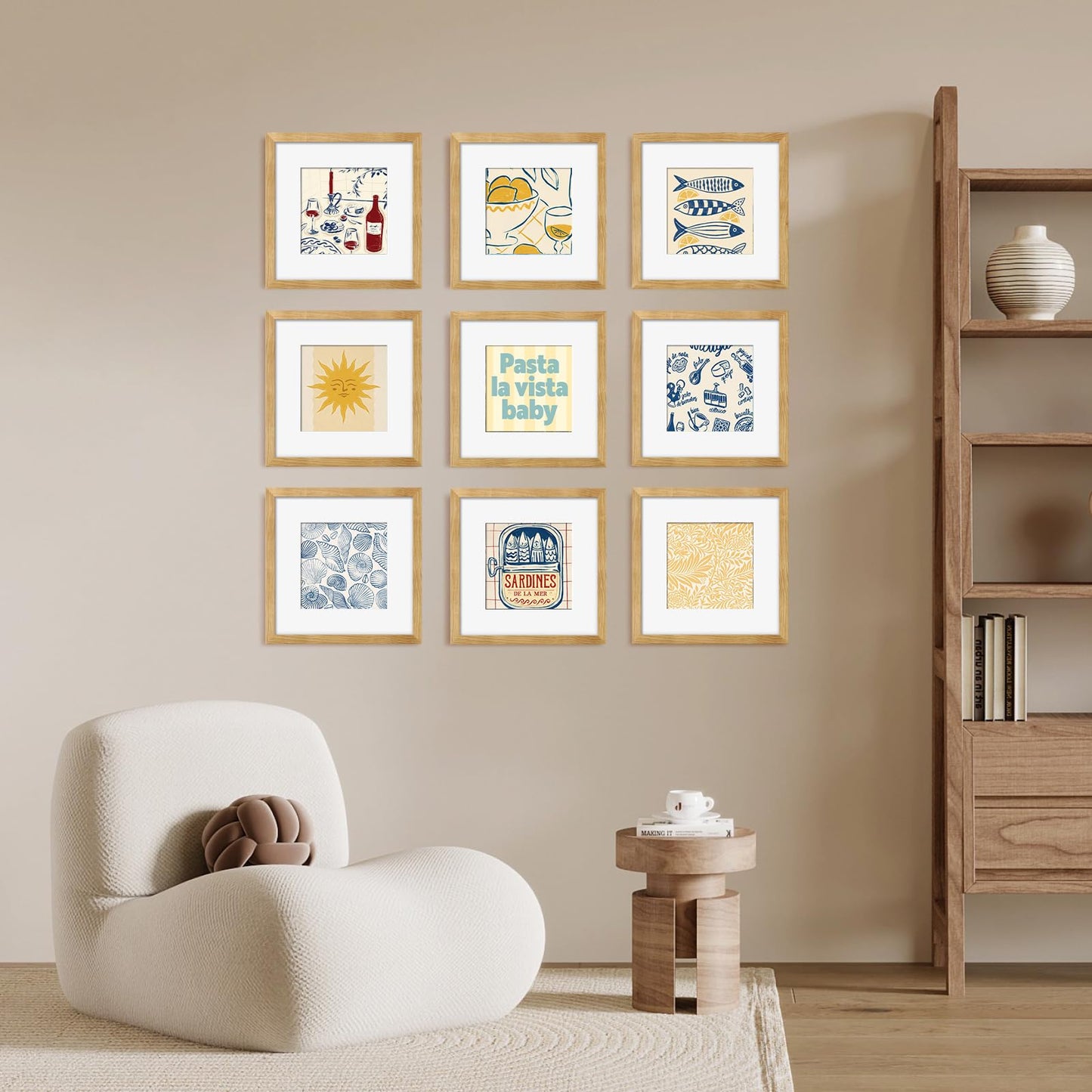 YESKAY 8x10 Picture Frame Set of 9, Display Pictures 5x7 with Mat or 8 x 10 Without Mat, Multi Photo Frames for Wall Mounting or Table Top Display, Blue BST326H