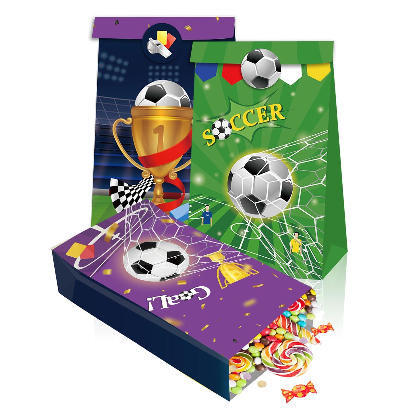 Qpout Soccer Goodie Bags Party Pack - 12 Snack Bags With Sealing Stickers for Kids Teams & Birthdays - Black & White BST326L