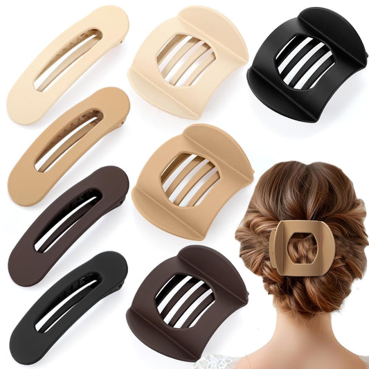 8 Pcs Flat Hair Clips for Women, 2 Styles Large Flat Claw Clips for Women, Strong Hold Non-slip French Hair Clips for Thick Thin Hair, Neutral Color WN420