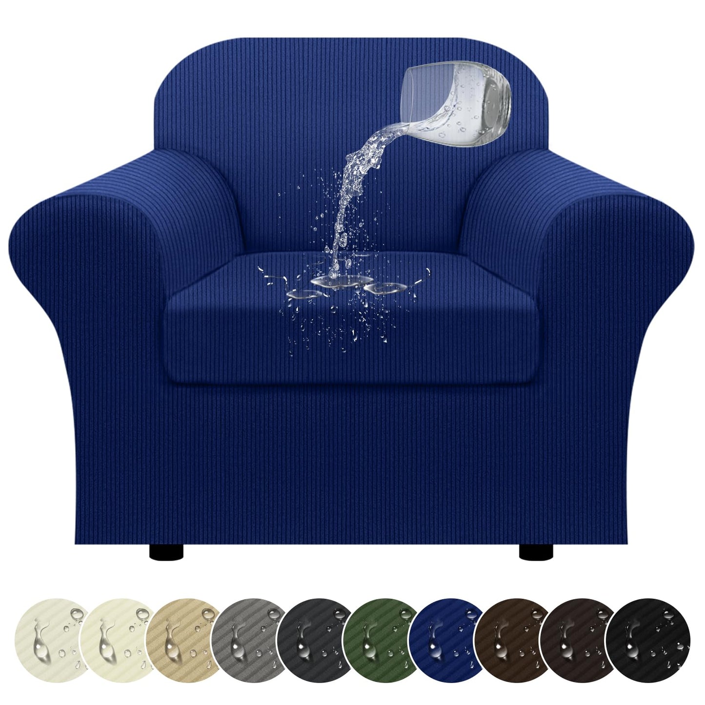 Waterproof Chair Cover with Arms 2-Piece Set Striped Slipcover for 1 Separate T Cushion Couch - TPU Fabric Armchair Covers Leakproof Couch Protector for Kids, Pets(Chair, Beige) BST220