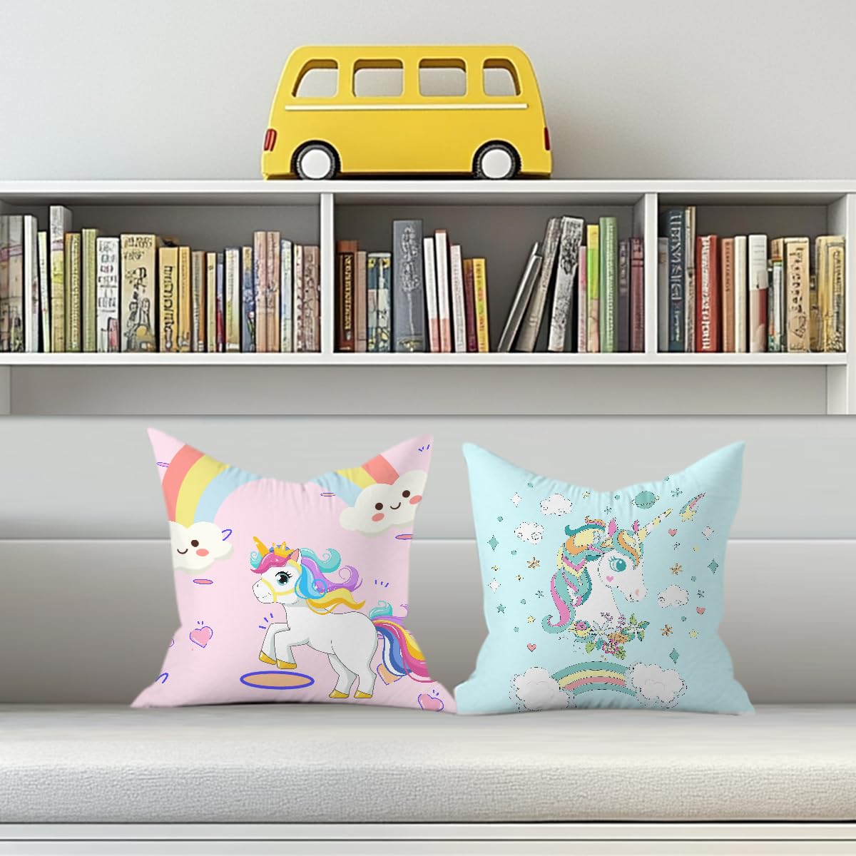 2PCs Inspirational Pillow Covers Boho Rainbow Sun Throw Pillow Covers 18x18 | Playroom Decor, Boho Sun Throw Pillow Covers, Kids Reading Nook Decor Pillowcase for Classroom Playroom Nursery BST202