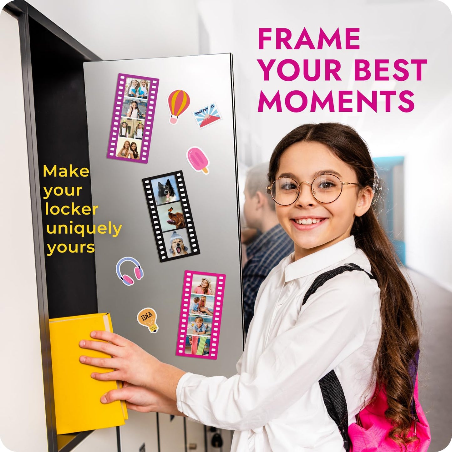 Magnetic Photo Frames - Fun & Unique Magnet Picture Frame - Magnetic Frames for Refrigerator, Locker & More - Fridge Picture Frame Magnets - Back to School Magnetic Picture Frames for Refrigerator 4x6, 3 Pack BST220