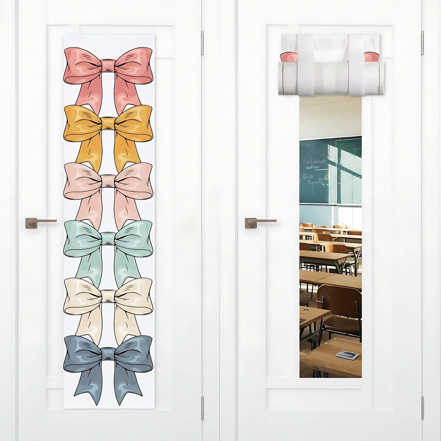 2 Pcs Bow-knot Classroom Door Cover School Classroom Curtain,Bohemian | Thickened Door Curtains, Blackout Curtains 8x43'', Light Blocking Window Covers, Office, Porch, Schoolroom Cover Shade BST326L