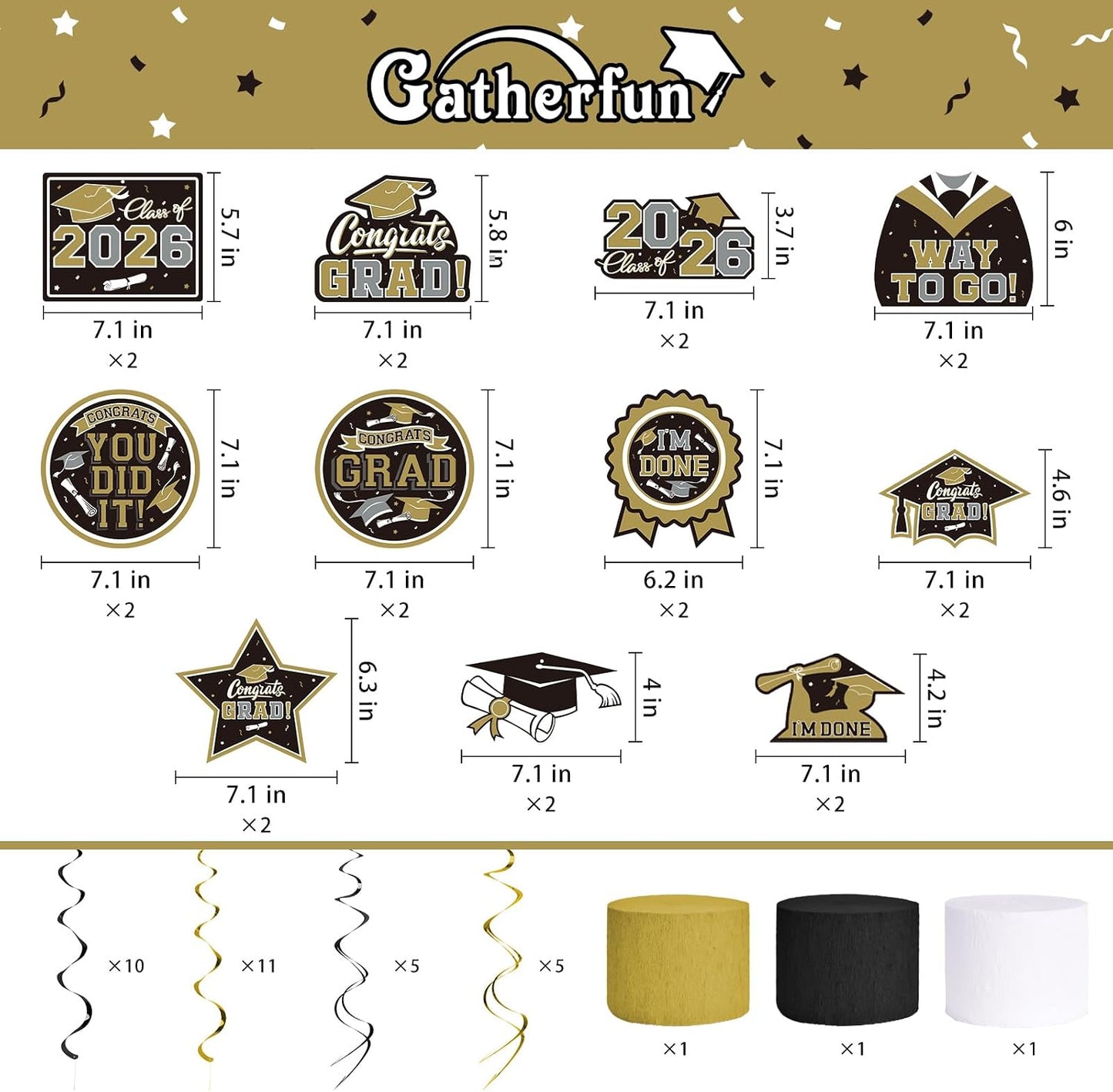 Black and Gold Themed 2026 Graduation Decorations Set - Congrats Grad Banner, Class of 2026 Backdrop, Balloons & Streamers Kit - Graduation Party Supplies for High School & College Celebrations BST326H