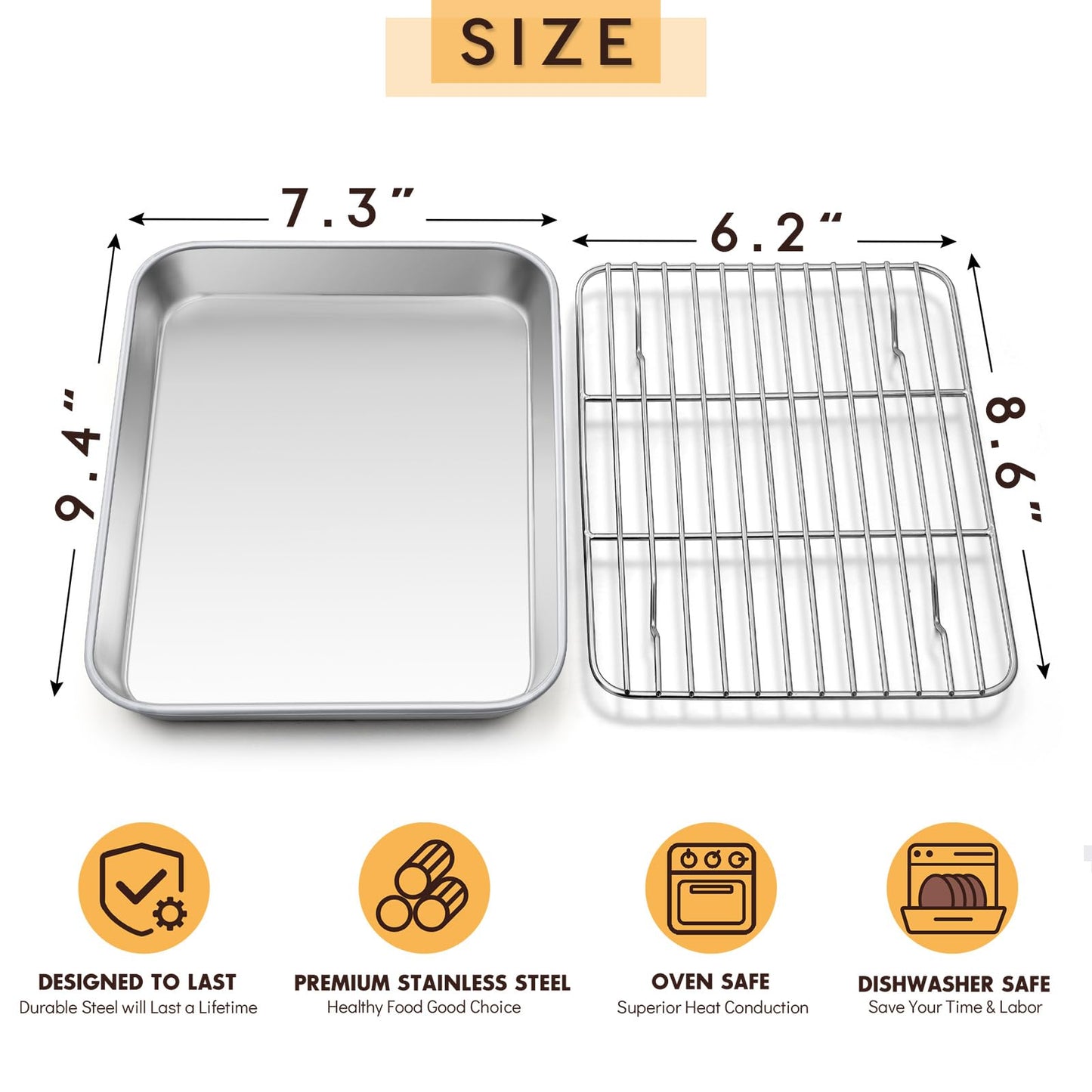 E-far Cookie Sheet with Rack Set, Half Sheet Baking Pan for Oven Cooking, 18”x13” Stainless Steel Rimmed Tray with Wire Cooling Rack for Roasting Broiling Bacon Meat Steak - Dishwasher Safe BST220