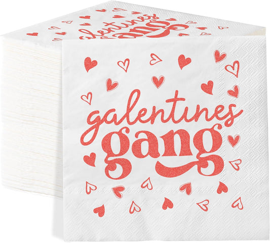 60Pcs Galentines Day Paper Napkins,Pink Heart Galentine's Gang Napkins for Girl Ladies Valentine‘s Day Party Supplies (Galentines Day) BST326L