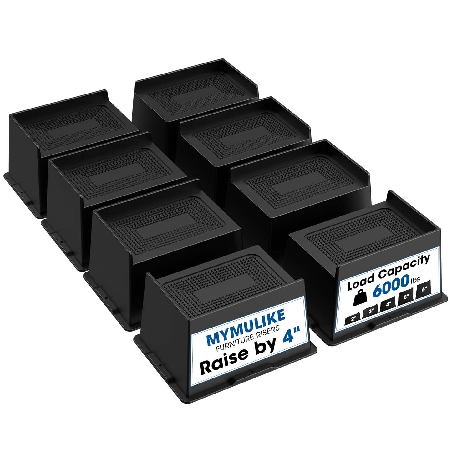 MYMULIKE Bed Risers 5 Inch Heavy Duty, Oversized Furnitures Risers 5 inch Support 6000 lbs, Bed Table Rising Blocks, Fits for Couch, Sofa, Chair, Furniture Lifts (Black 6 Pack) BST202