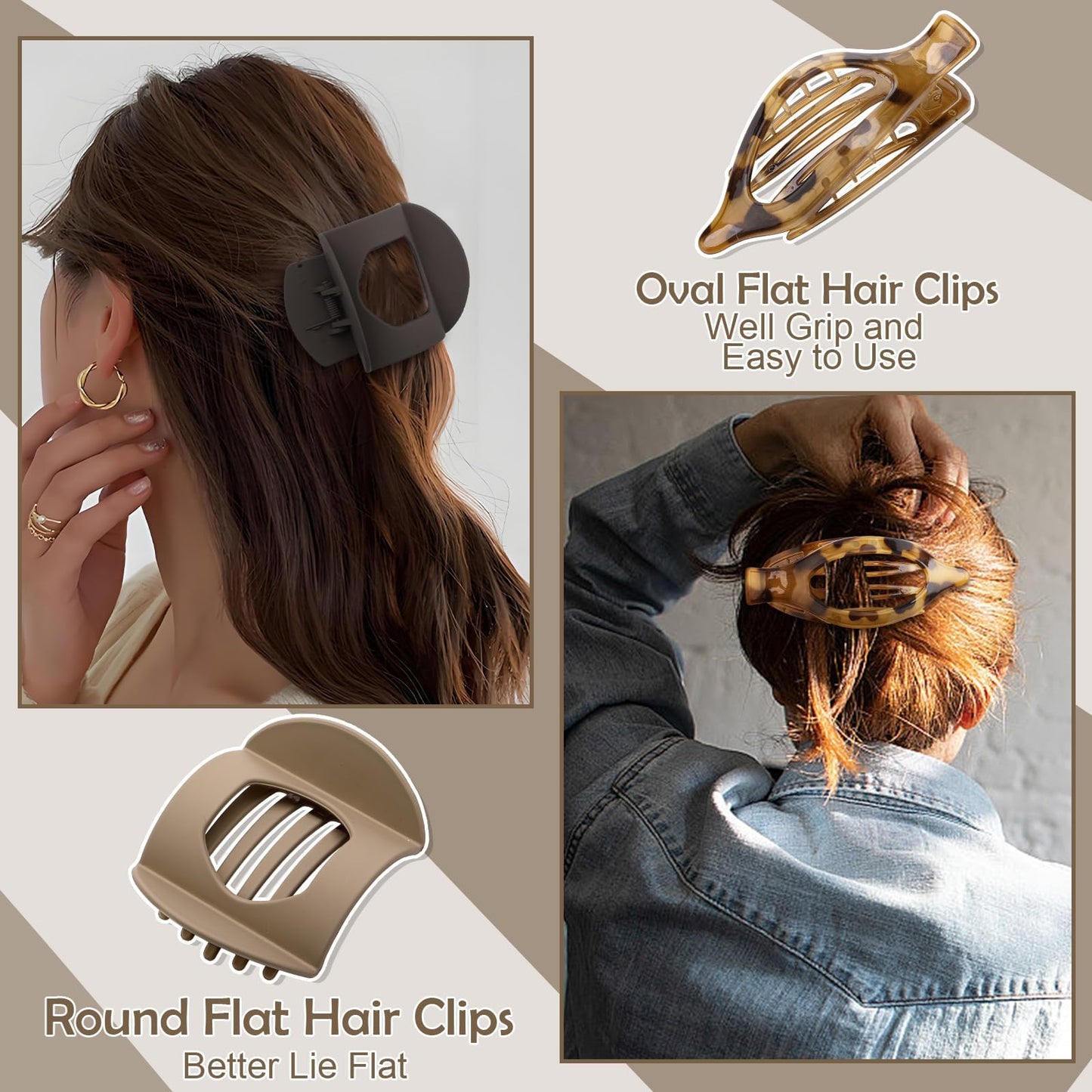 8 Pcs Flat Hair Clips for Women, 2 Styles Large Flat Claw Clips for Women, Strong Hold Non-slip French Hair Clips for Thick Thin Hair, Neutral Color WN420