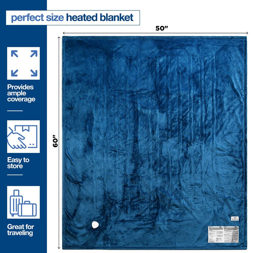 Medical king Heated Blanket, Machine Washable Extremely Soft & Comfortable Electric Blanket Throw Fast Heating with Hand Controller 10 Heating Settings & auto Shut-Off (Blue, 50 x 60) BST220