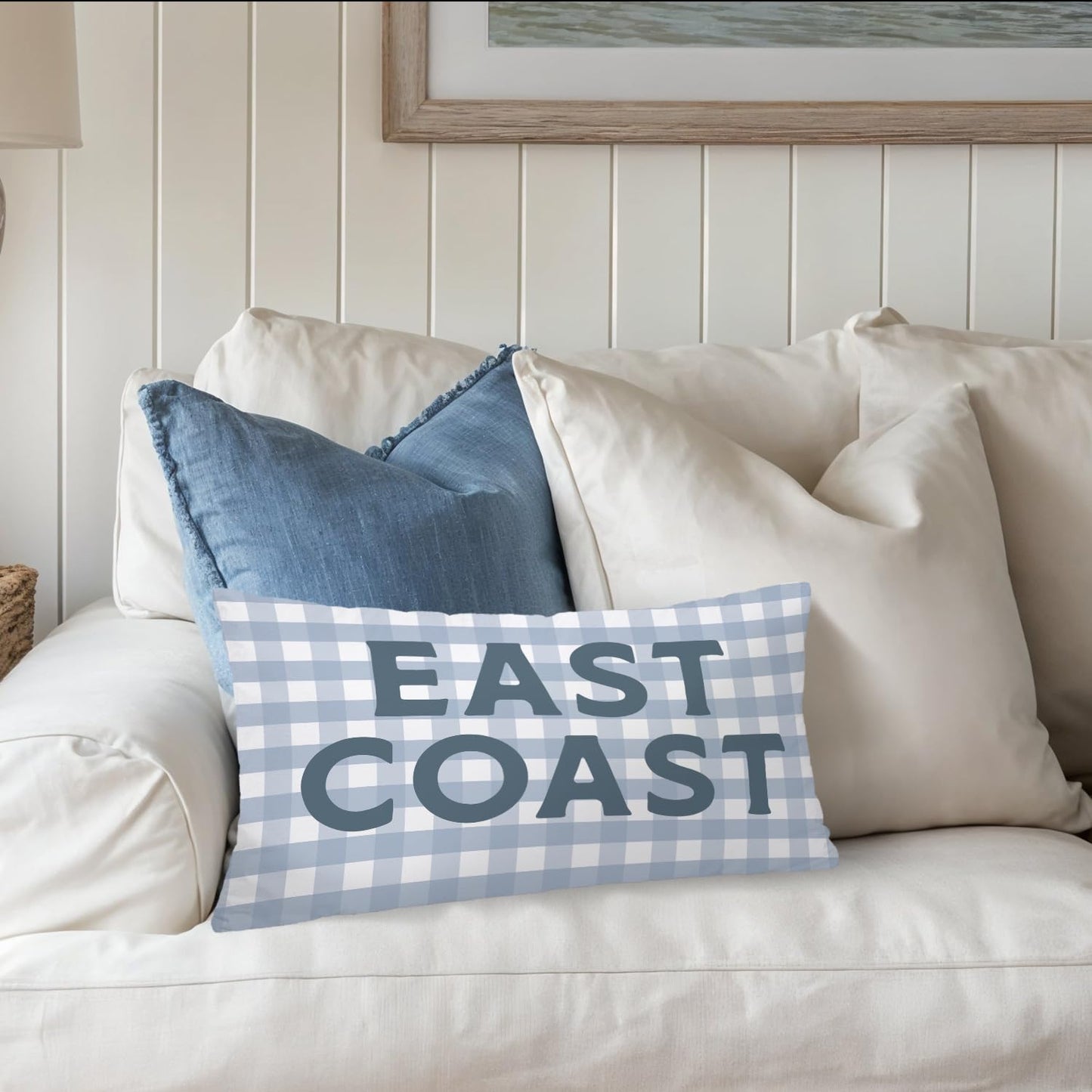 Coastal Beach Girly Room Decor 12x20 Pillow Cover, Preppy Beach Navy Blue Bikini Striped Decorative Lumbar Pillow Covers for Girls Bedroom College Dorm Sofa Couch BST326L