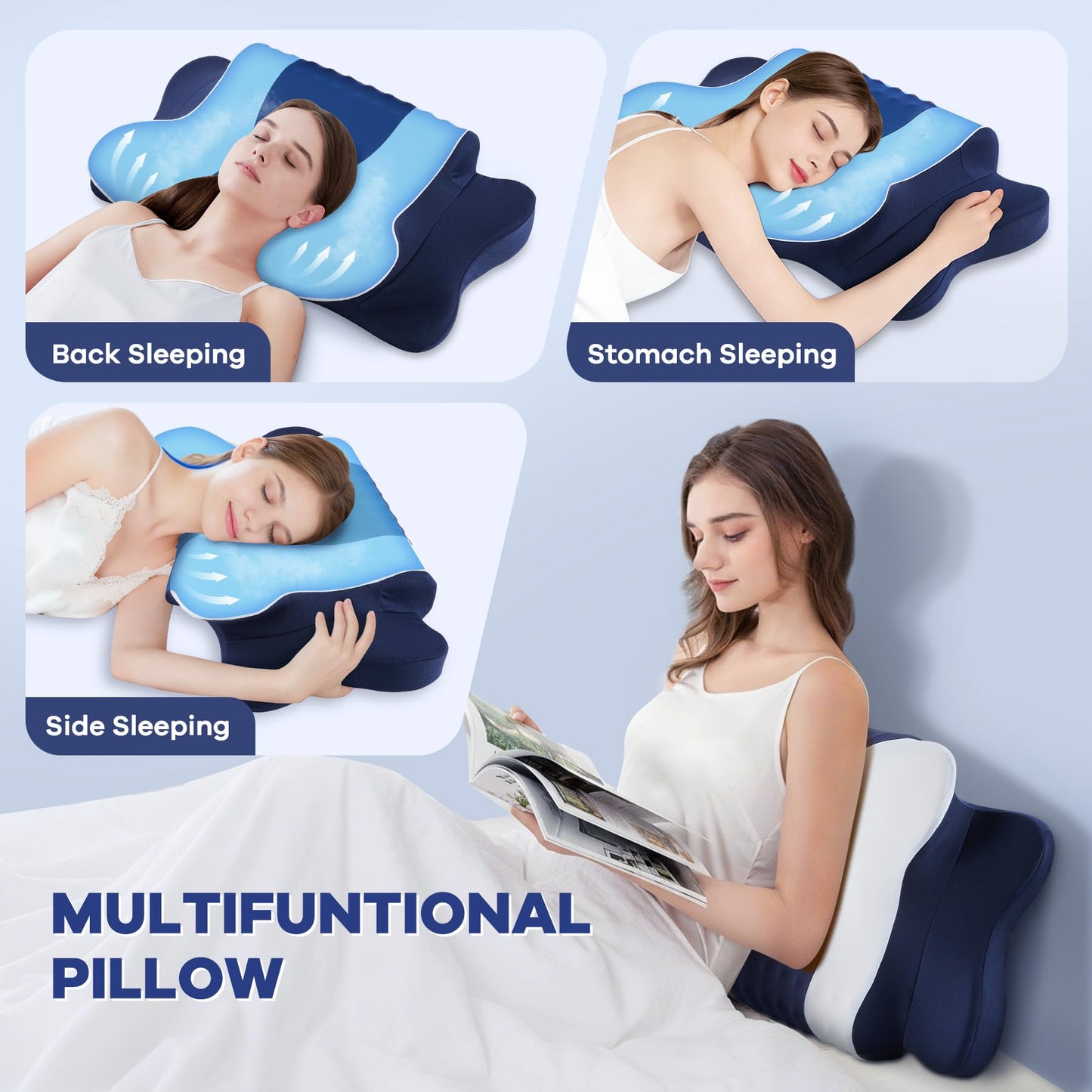 DONAMA Cervical Pillow for Neck and Shoulder,Contour Memory Foam Pillow,Ergonomic Neck Support Pillow for Side Back Stomach Sleepers with Pillowcase-Standard Size BST220