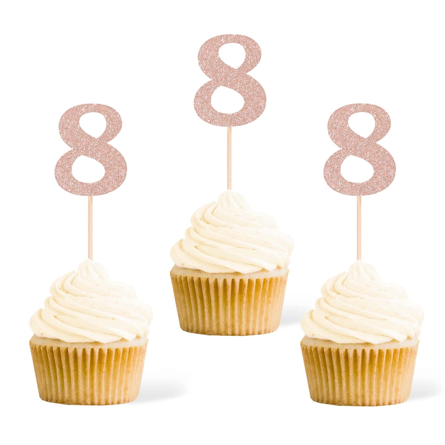 Gexolenu 24 PCS Rose Gold Double-sided 3rd Birthday Cupcake Toppers, Glitter Age THREE Cake Picks Decor, Third Happy Birthday Party Decorations Baby Shower Anniversary Party Supplies BST220