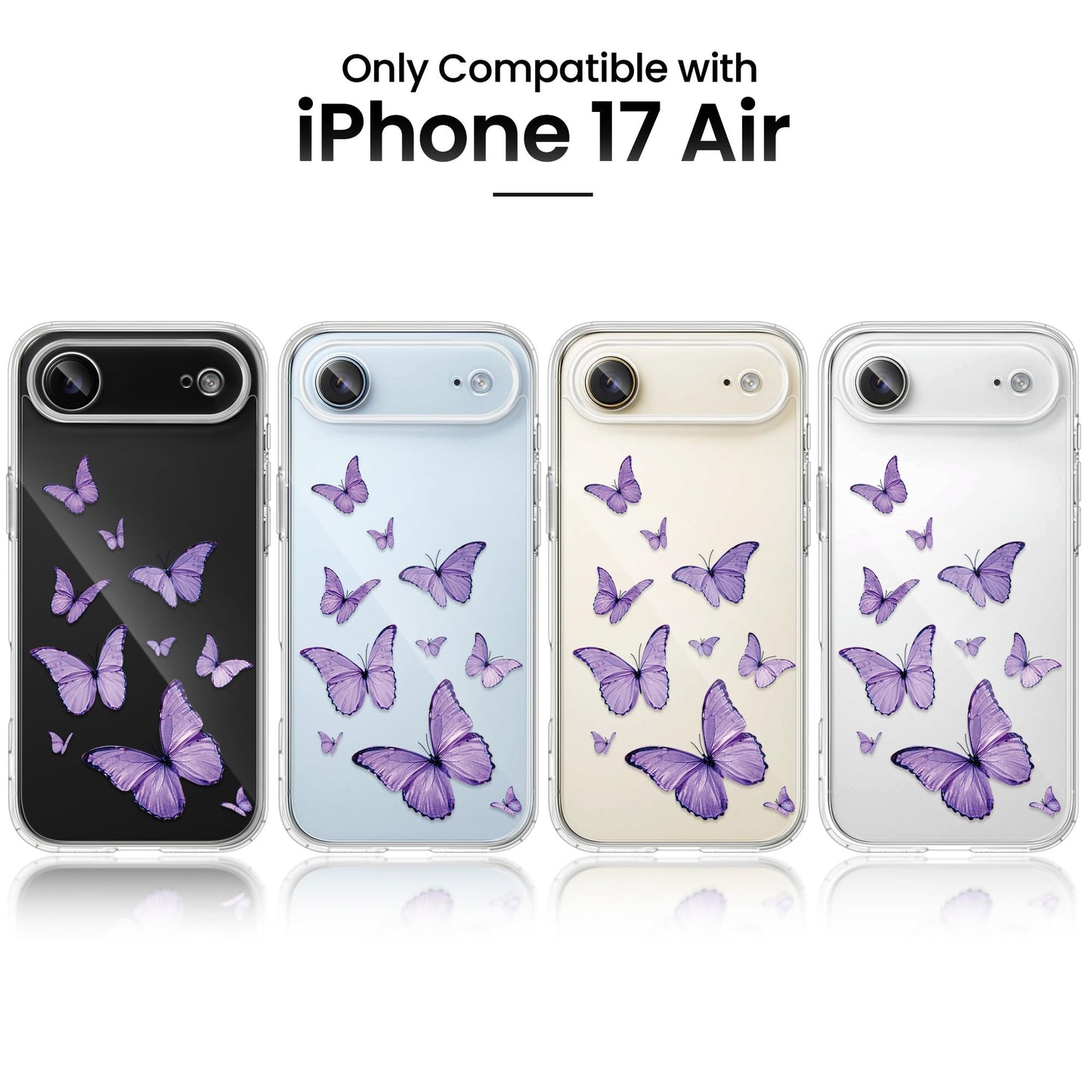 Cute Girly Crystal Clear Case Compatible with iPhone 16 Pro, Camera Control & Shockproof Protection Floral Case for Women, Blue Butterflies WN420