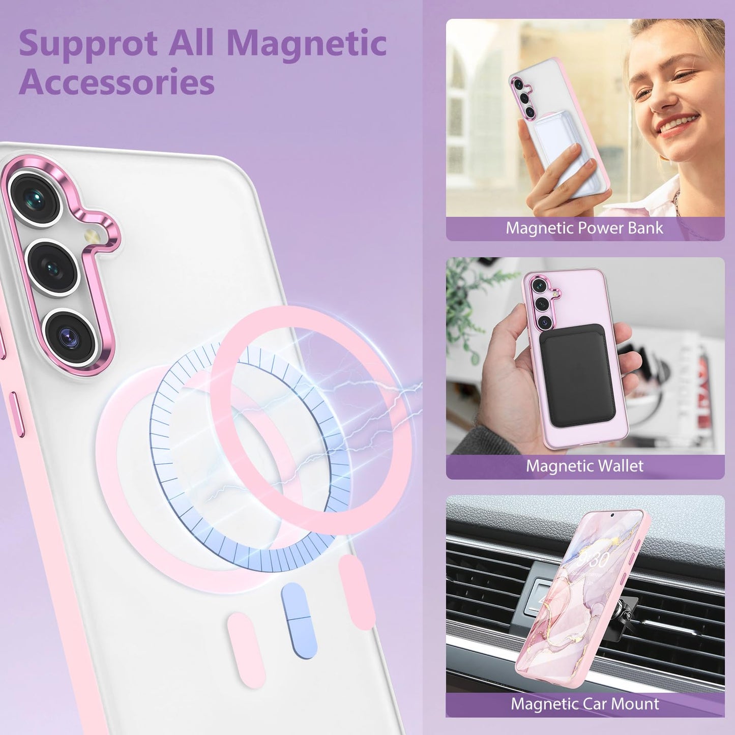 MATEPROX Magnetic Design for Samsung Galaxy S24 Plus Case, Stylish Slim an-ti Yellow Translucent Matte Shockproof Protective Cover for S 24+ 6.7'' 2024-Titanium Gray WN420