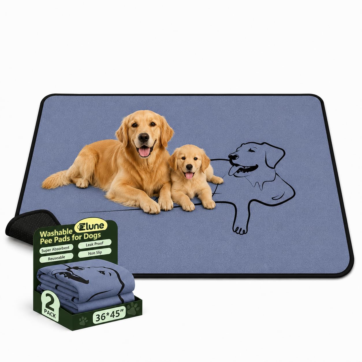 2 Pack Washable Pee Pads for Dogs 24"x24", Reusable Training Puppypads Absorbency Non-Slip & Leak-Proof for Pet Whelping Box Playpen Crate Sofa Bed Floors (Gray)