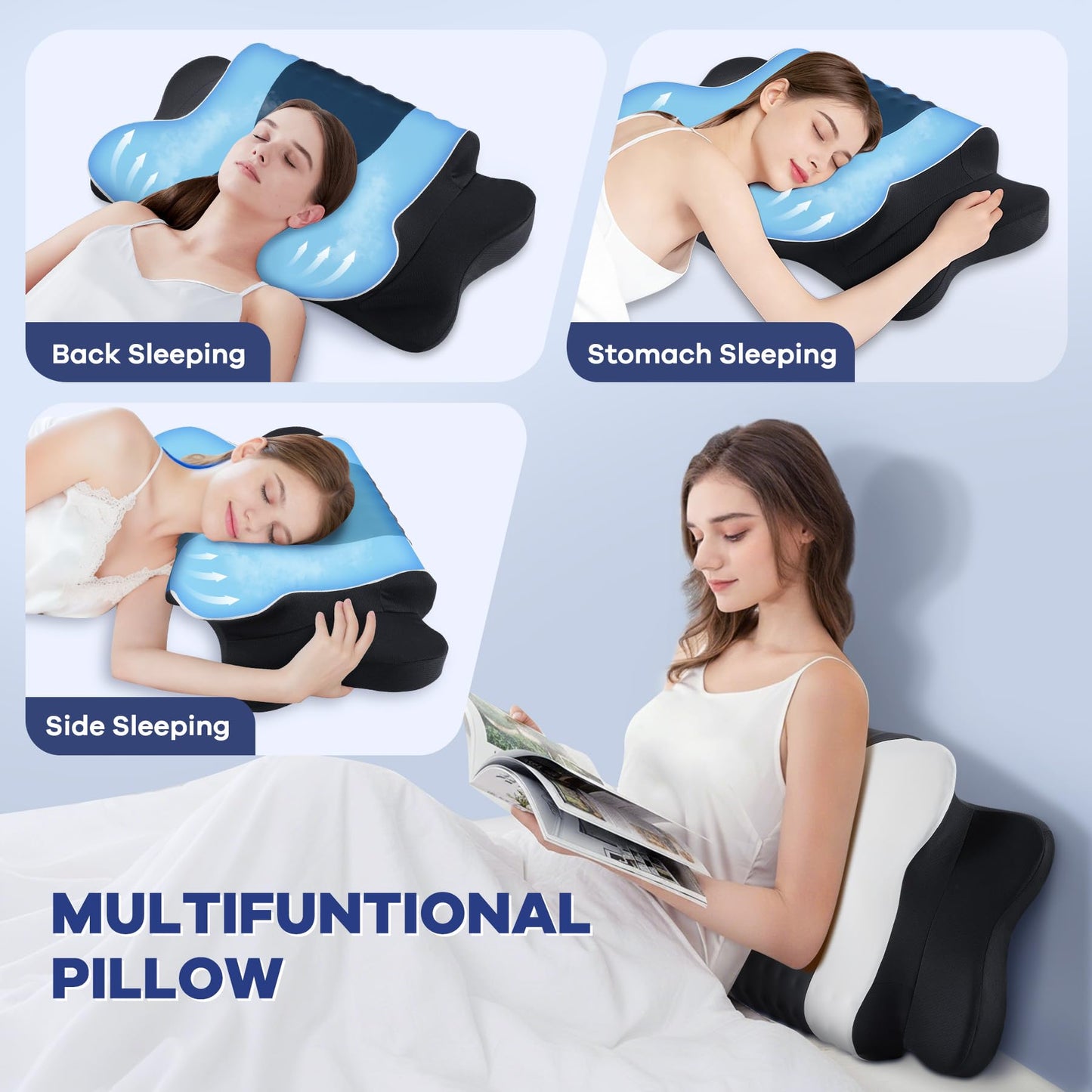 DONAMA Cervical Pillow for Neck and Shoulder,Contour Memory Foam Pillow,Ergonomic Neck Support Pillow for Side Back Stomach Sleepers with Pillowcase-Standard Size BST220