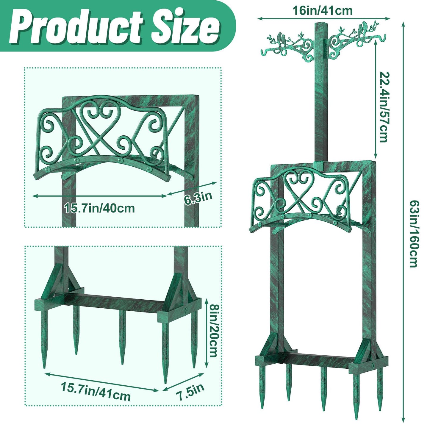 Garden Hose Holder, Freedstanding Heavy Duty Garden Water Hose Holder Stand with 2 Shepherds Hooks, Detachable Metal Hose Storage Hanger Rack for Outside Yard Lawn Farm DD1210