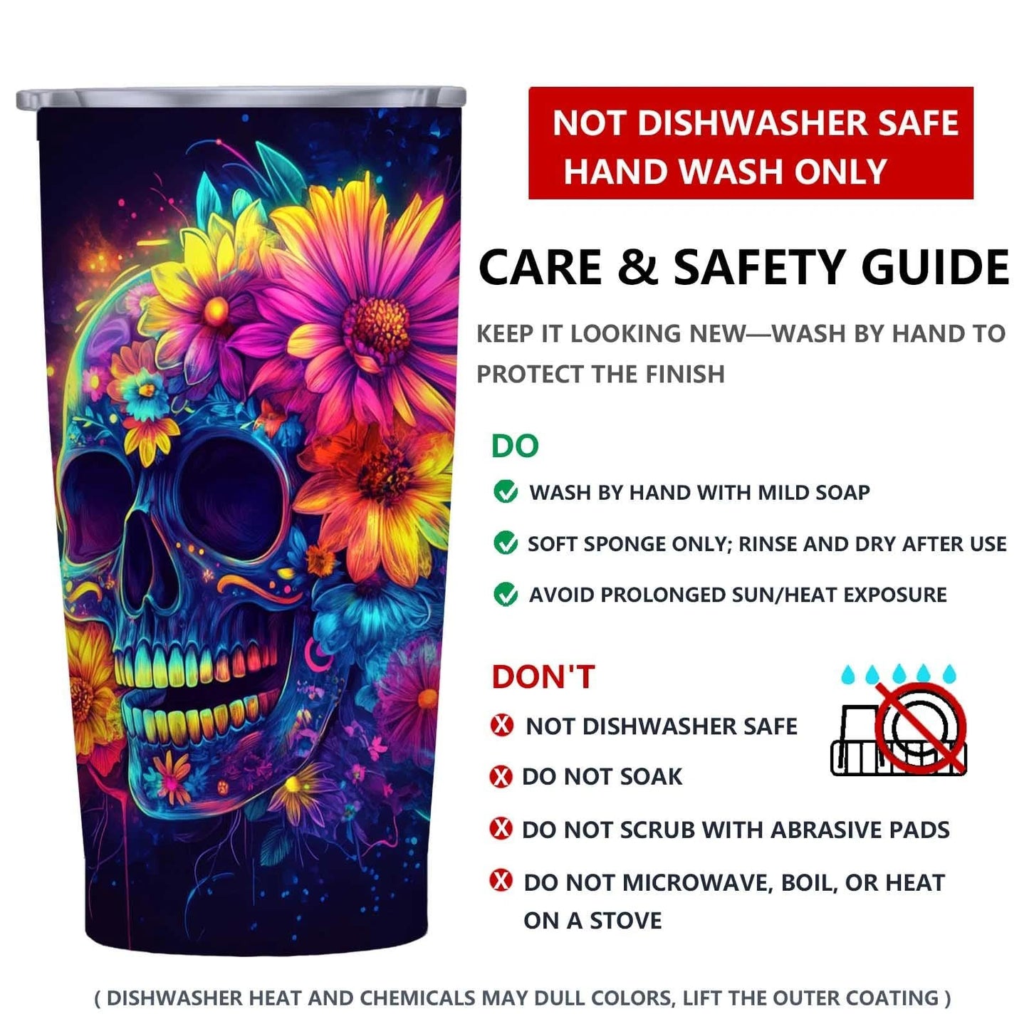 Gothic Skull 20 oz Insulated Stainless Steel Tumbler | Spooky Skeleton Travel Mug with Leak Proof Lid and Telescope Straw | Hot & Cold Coffee Cup | Halloween Gifts for Men and Women WN420