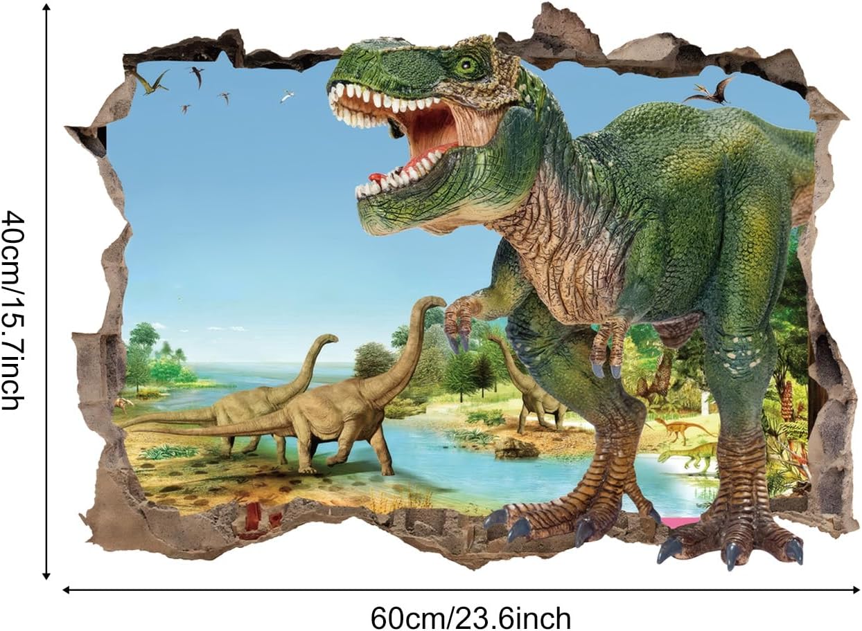 3D Dino Peel and Stick Wall Decals Crack Hole Boys Bedroom Nursery Decor BST326L