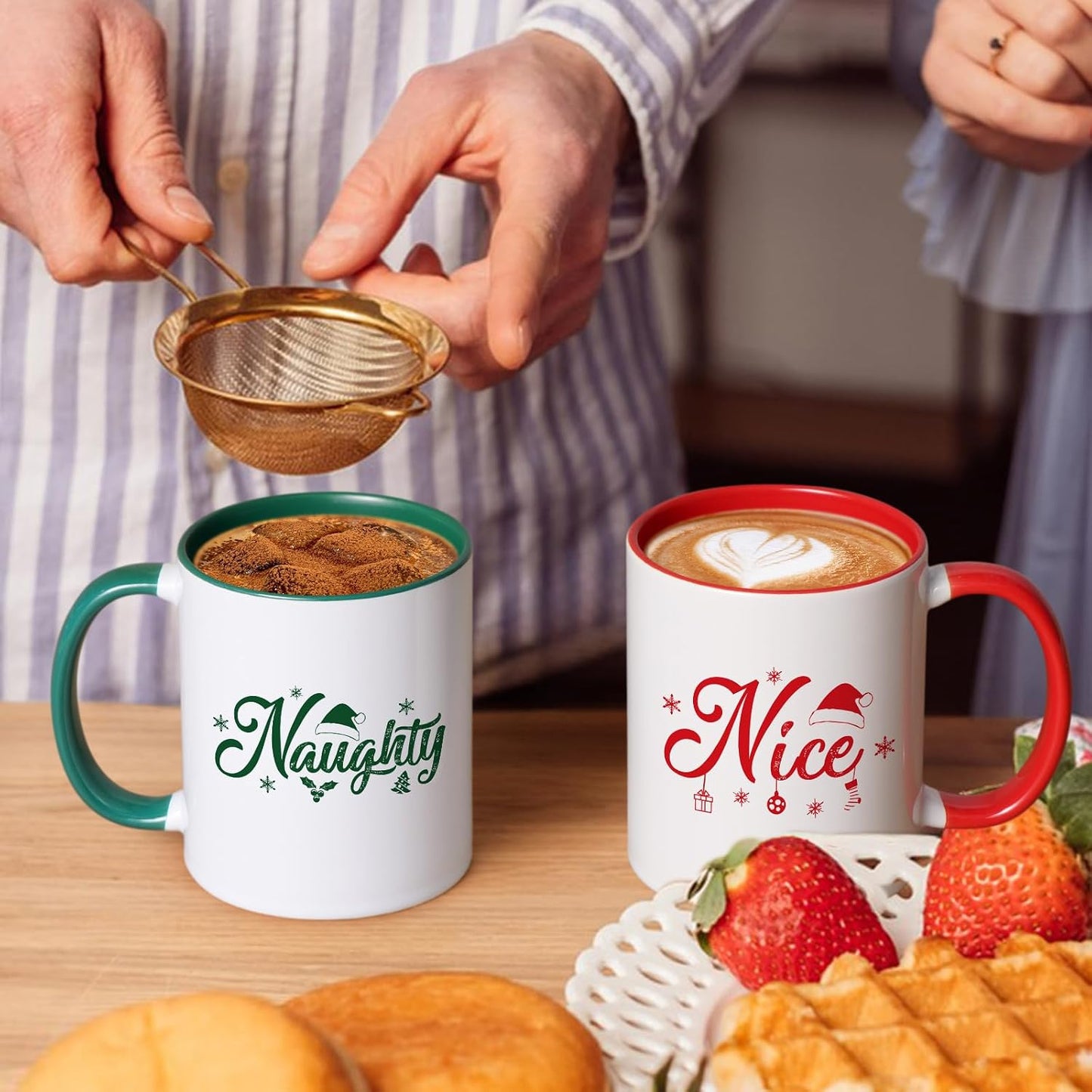 Cabtnca Christmas Mugs Set of 2 - Naughty & Nice Coffee Mugs, Holiday Gifts, Merry Christmas, Xmas Gifts for Women Friends, 11 Oz WN420