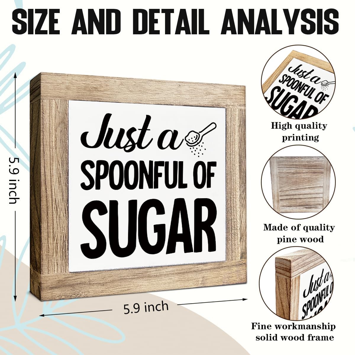 Just A Spoonful of Sugar Sign, Coffee Decor Sign, Rustic Kitchen Box Signs, Coffee Station Decor, Modern Farmhouse Home Decors for Kitchen Bar, Cafe Decors, Freestanding Wooden Plaque BST326L