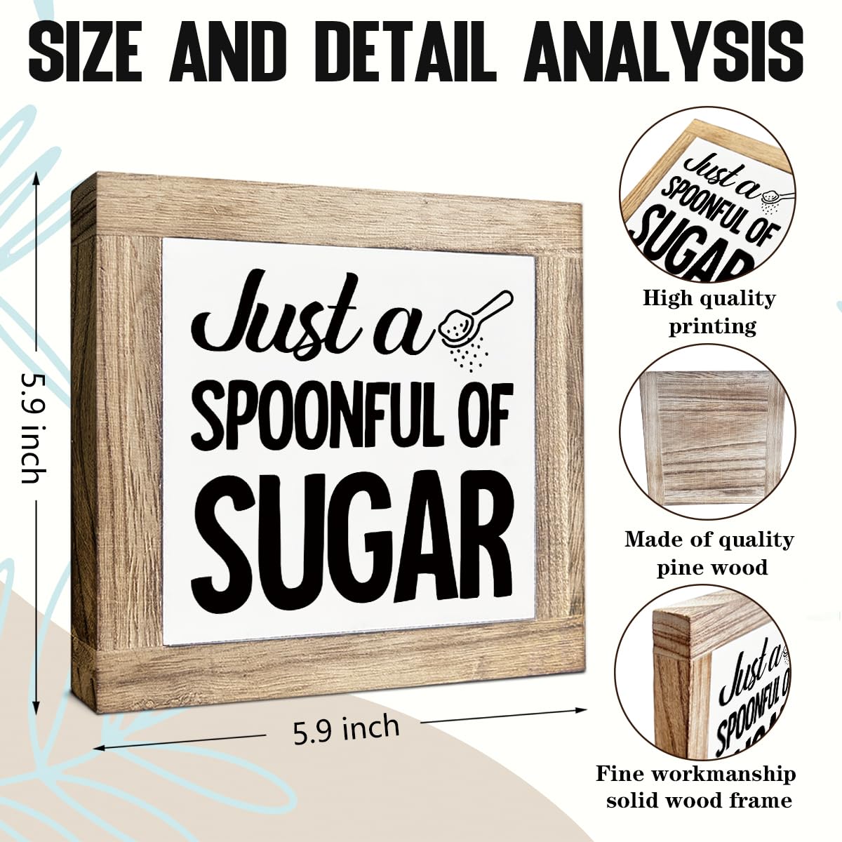 Just A Spoonful of Sugar Sign, Coffee Decor Sign, Rustic Kitchen Box Signs, Coffee Station Decor, Modern Farmhouse Home Decors for Kitchen Bar, Cafe Decors, Freestanding Wooden Plaque BST326L