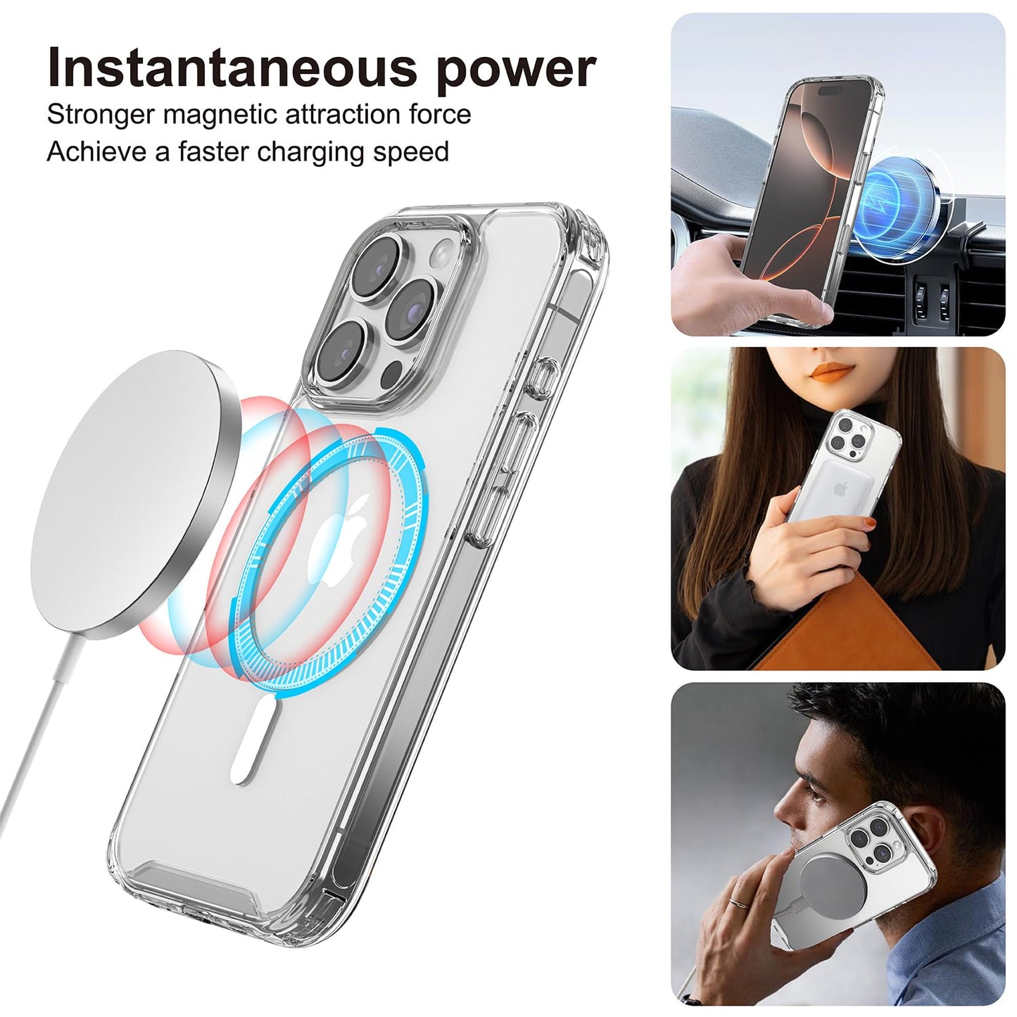 PULOKA for iPhone 14 Pro Transparent Case, Compatible with MagSafe, Clear Protector Slim Cover, Magnetic Phone Case for iPhone 14 Pro 6.1 inch Balck WN420
