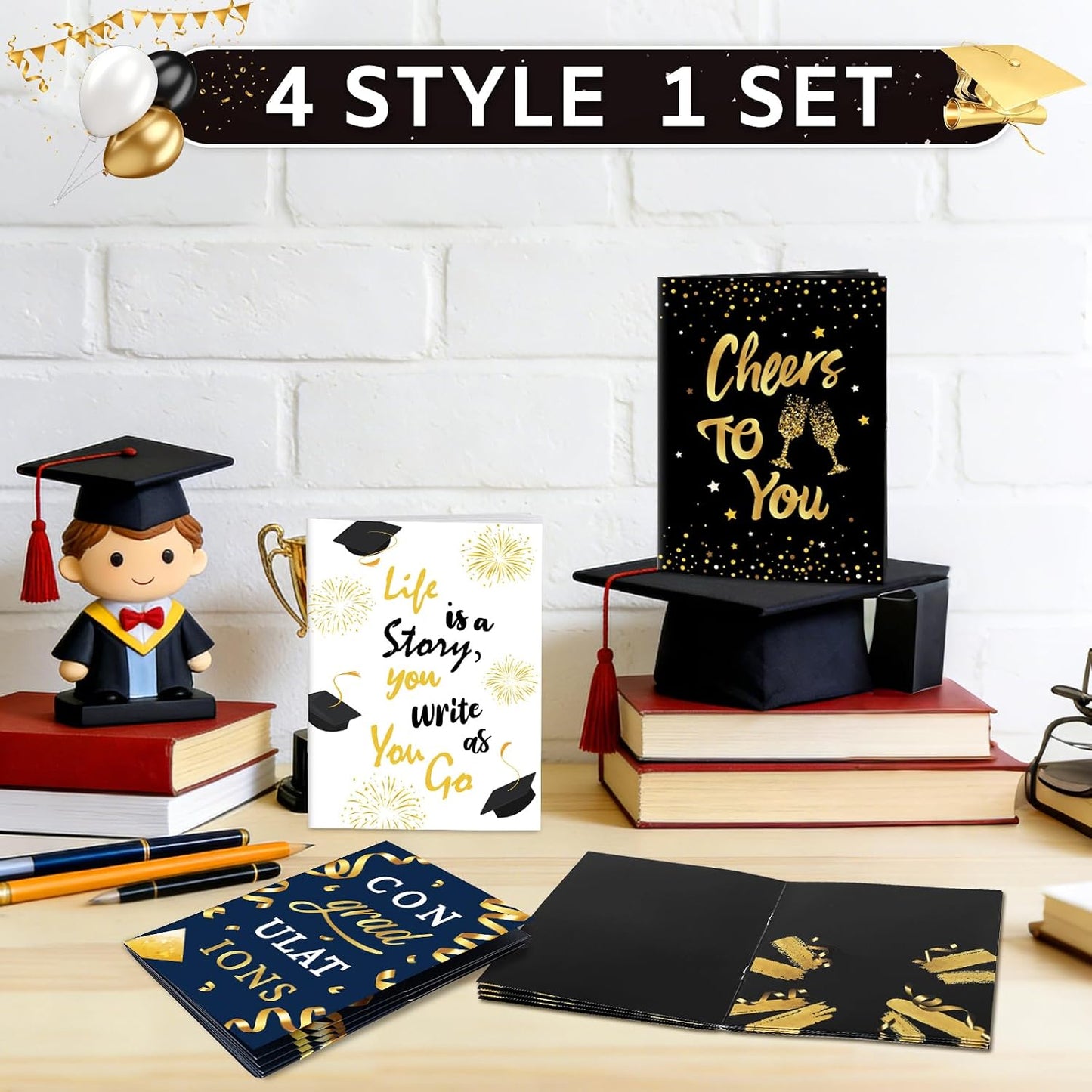 4 Sets Graduation Gift Card Book, Congrats Grad Money Holder Cards with Envelopes, Graduation Gift Card Booklet Organizer for Class of 2026, Students, Friends BST326L