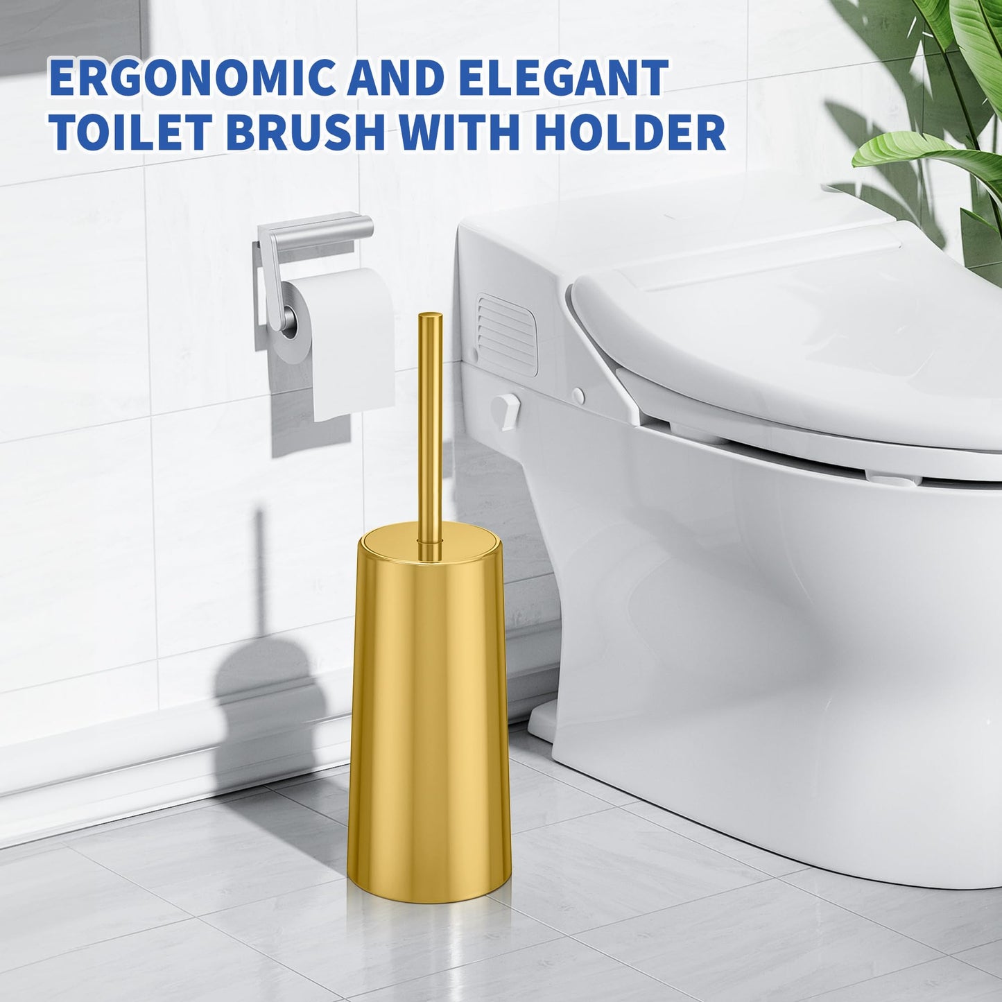 Toilet Brush and Holder, 2 Pack Toilet Brush Stainless Steel, Toilet Bowl Brush for Bathroom Toilet-Ergonomic, Elegant,Durable (Silver)
