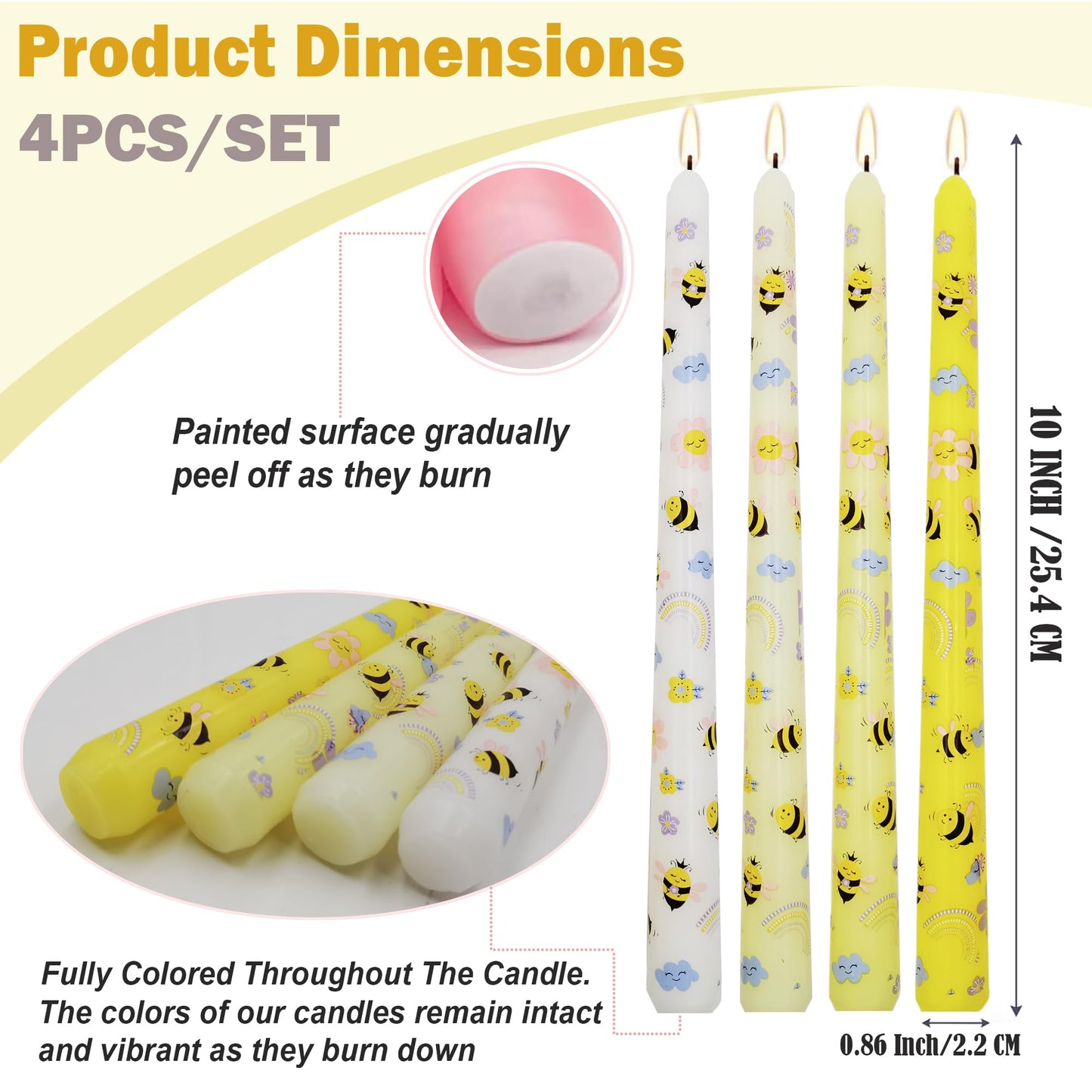 10 Inch Decorative Taper Candles, 4 Pack Birthday Balloon Print Candlesticks, Unscented Dripless Candles with Long Burn Time for Party, Holiday Table & Home Decor BST326H