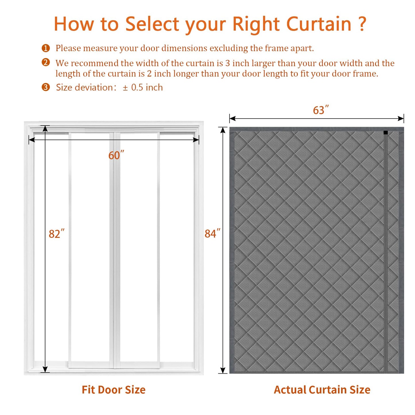 Thermal Door Curtain Fits Doors Size 38"x80"，Curtain Size 41"x82", Magnetic Insulated Curtain Side Open Keep Warm in Winter Cool in Summer,Diamond Pattern,Gray WN420