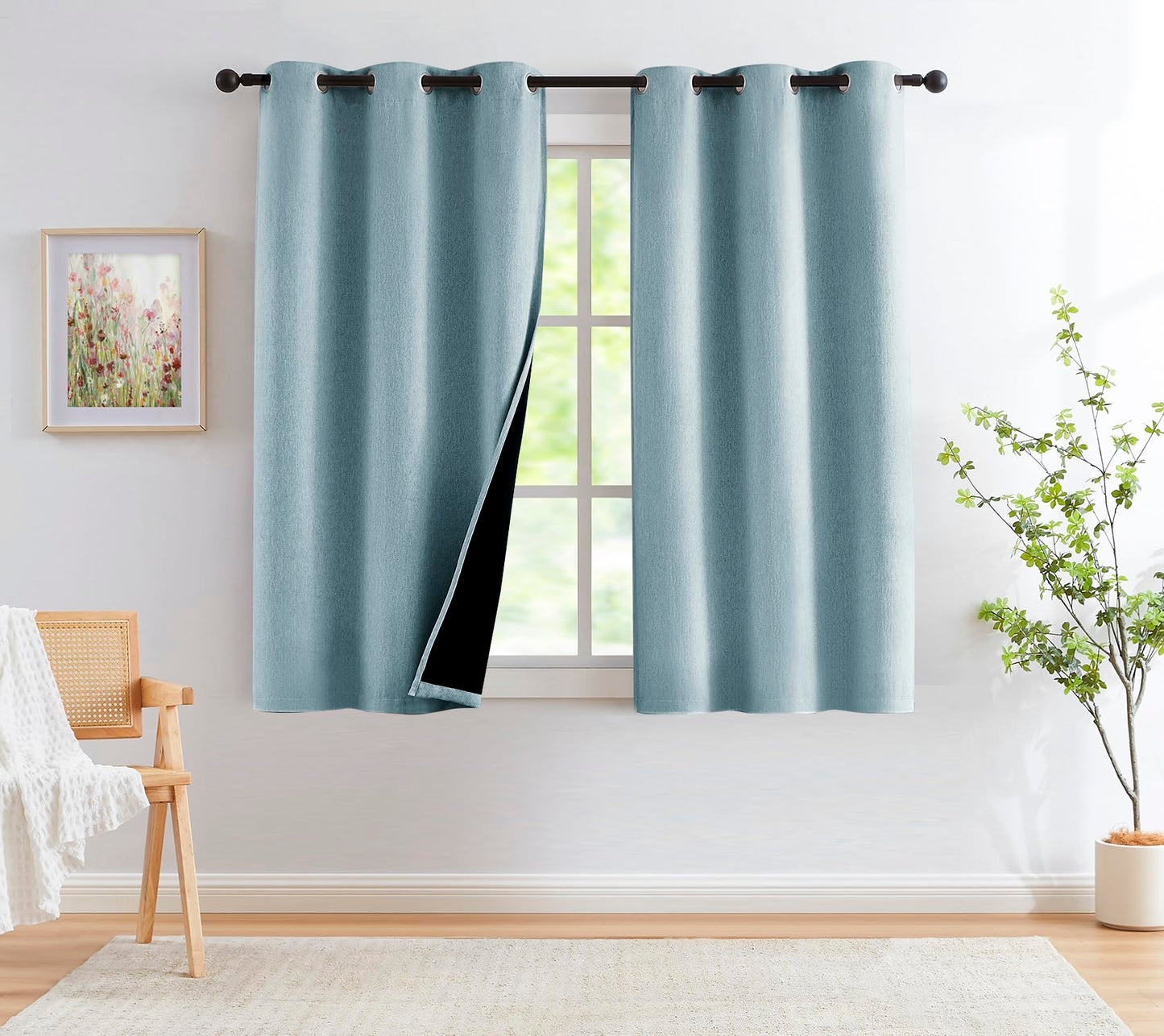 Grey Full Blackout Linen Curtains 84-inch-Long Thermal Insulated Noise Reducing Bedroom Drapes Rustic Farmhouse Triple Weave Window Treatment Set for Theatre, Nursery, 40"x84"x2, Grey BST202