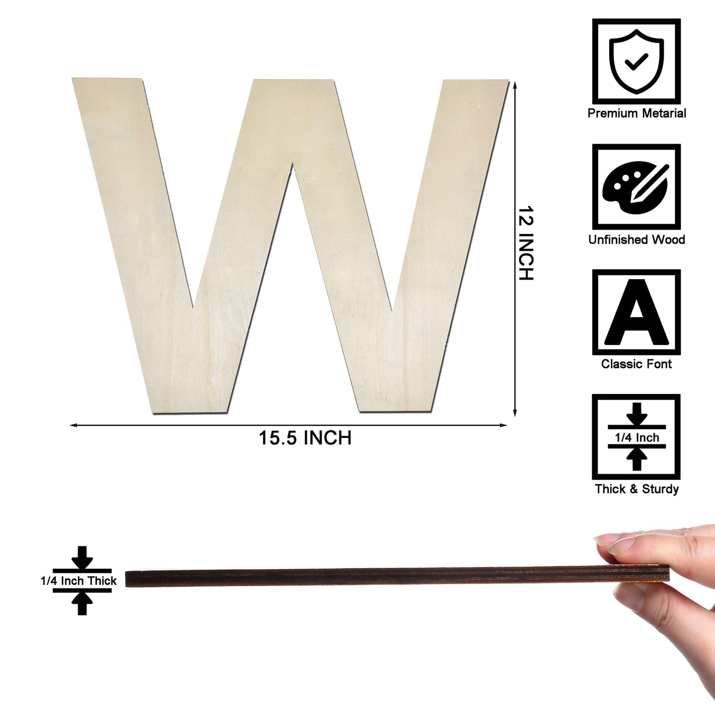 12 Inch Wooden Letter X, 1/4 Inch Thick Large Unfinished Wood Letter for Home Wall Decor, DIY Crafts BST220