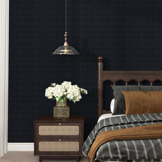 Black Geometric Flocked Velvet Wallpaper Peel and Stick Self Adhesive Soft Felt Contact Paper Removable Luxury Velvet Flocking Liner for Bedroom Wall Cabinets Drawer Liner Crafts 17.5"x118" BST220
