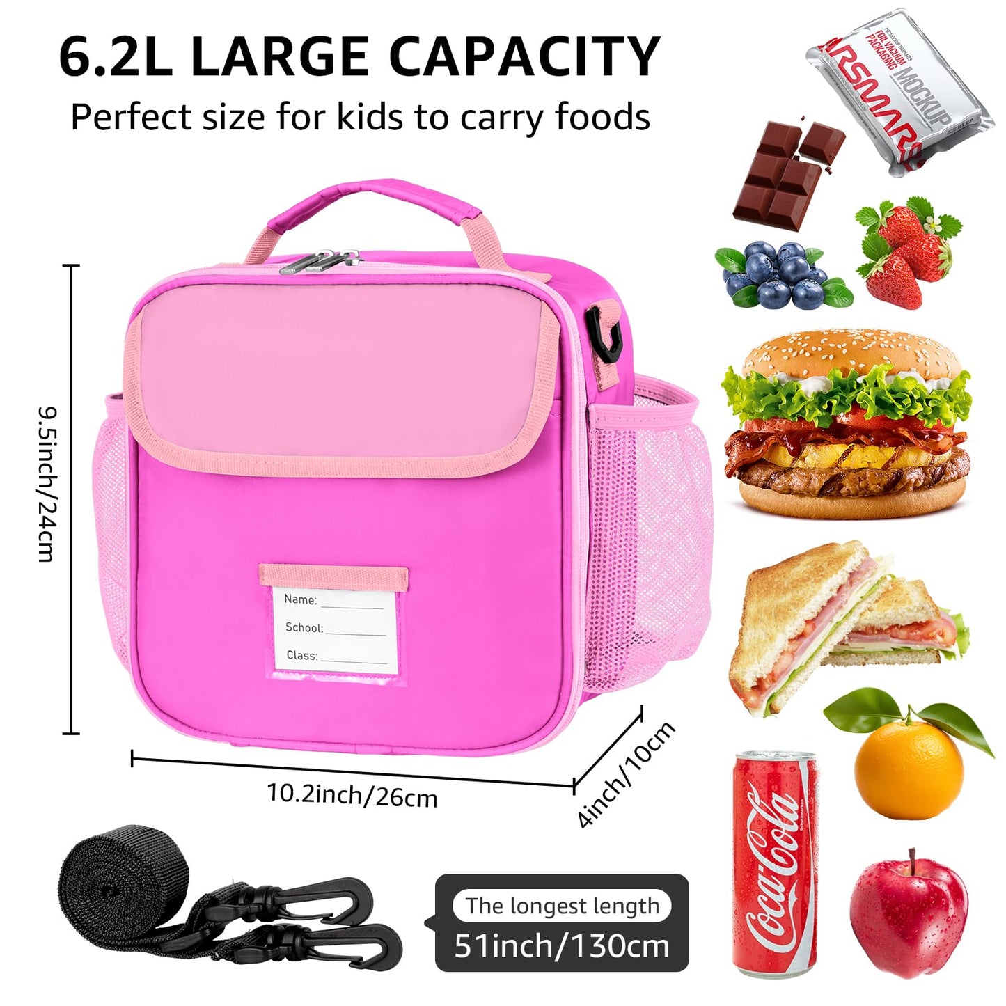 Lunch Bag for Kids Insulated Lunch Boxe for Boys Girls Small Reusable Cooler Tote Lunchbag Back to School Cute Lunchbox for Teens (light blue) WN420