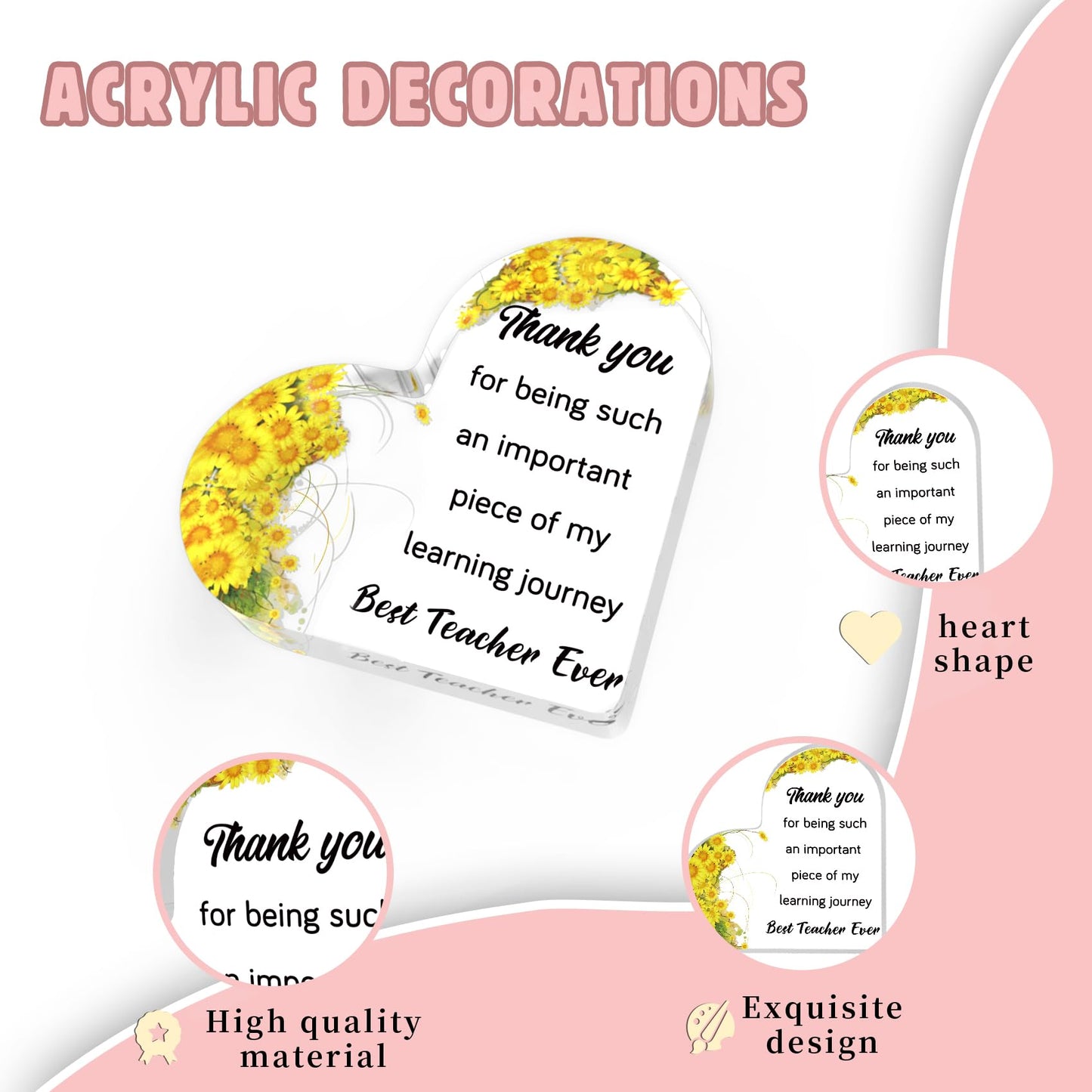 Teacher Appreciation Gifts End of Year Thank You Christmas Retirement Back to School Graduation Halloween Thanksgiving Teacher Gifts for Women Acrylic Plaque Decor with Sunflower for Teachers BST326L