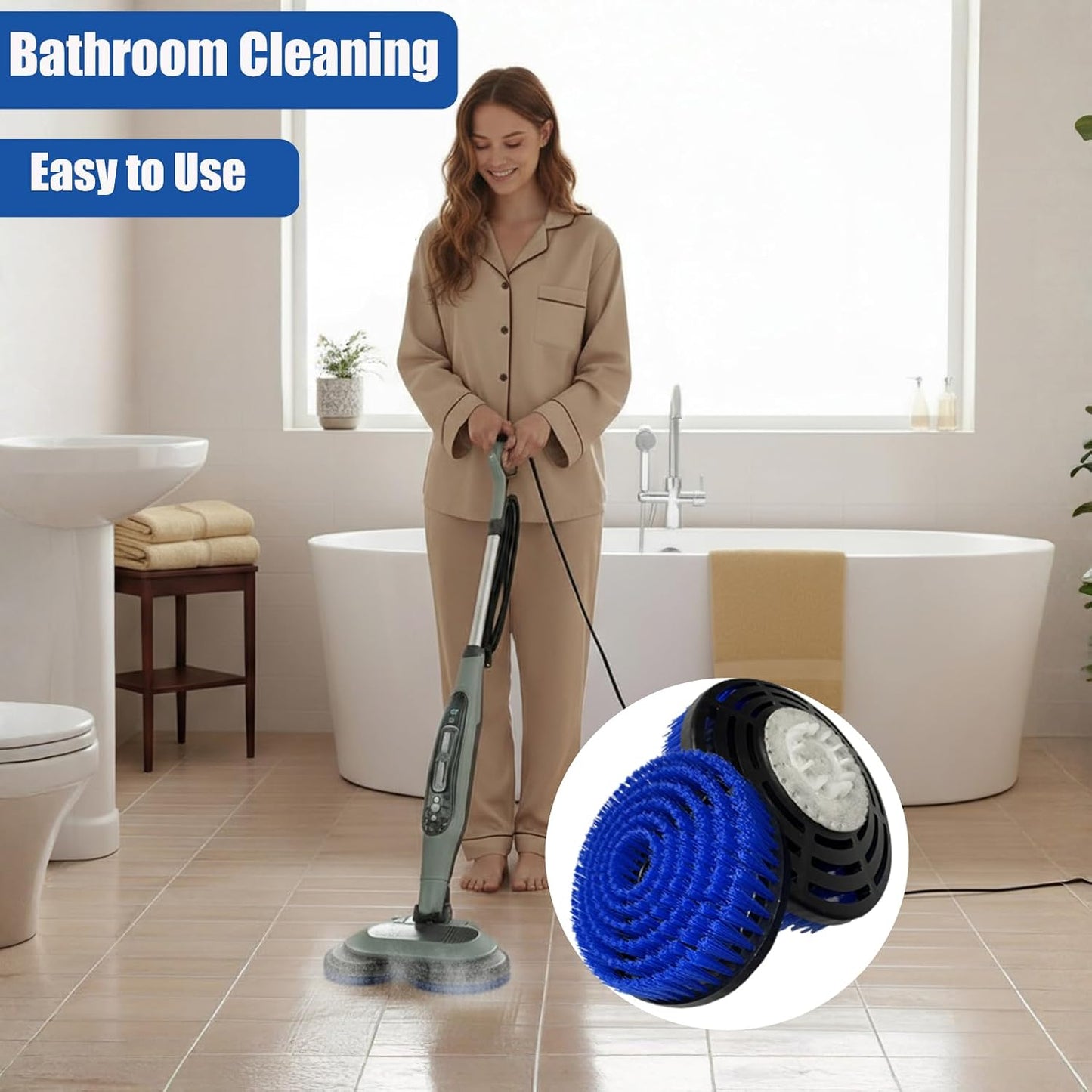 2 Pack Blue Steam Mop Replacement Pads with Shake Brush Heads, Upgraded Nylon Bristles, Deep Cleaning for Hardwood Tile Floors, Professional Polishing, Easy to Use BST202