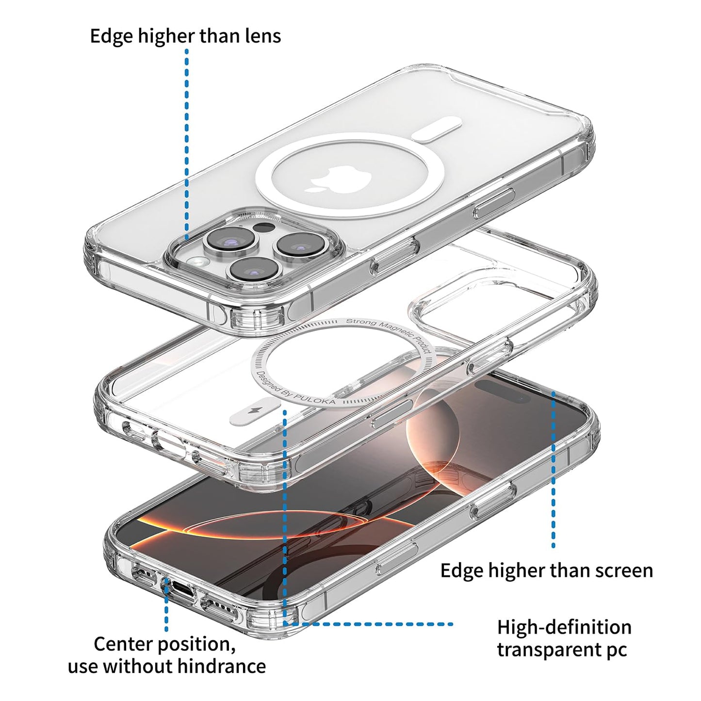 PULOKA for iPhone 14 Pro Transparent Case, Compatible with MagSafe, Clear Protector Slim Cover, Magnetic Phone Case for iPhone 14 Pro 6.1 inch Balck WN420